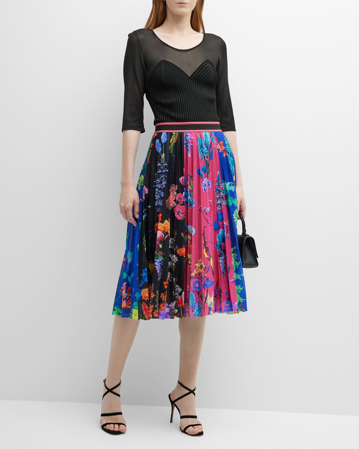Fuzzi Pleated Floral-Print A-Line Midi Skirt | Neiman Marcus
