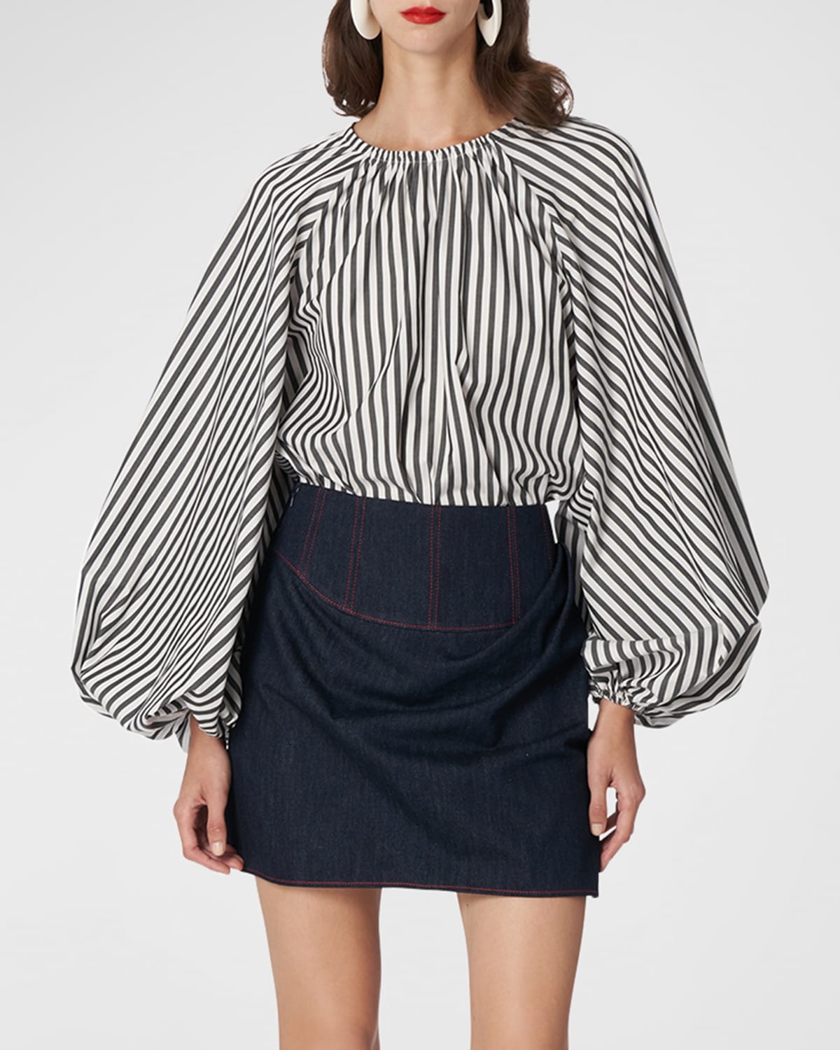 striped balloon sleeve top