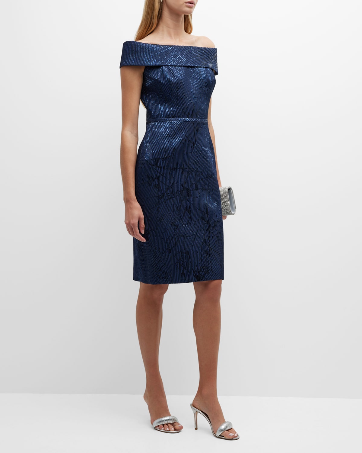 Rickie Freeman for Teri Jon PortraitCollar Fit&Flare Jacquard Dress