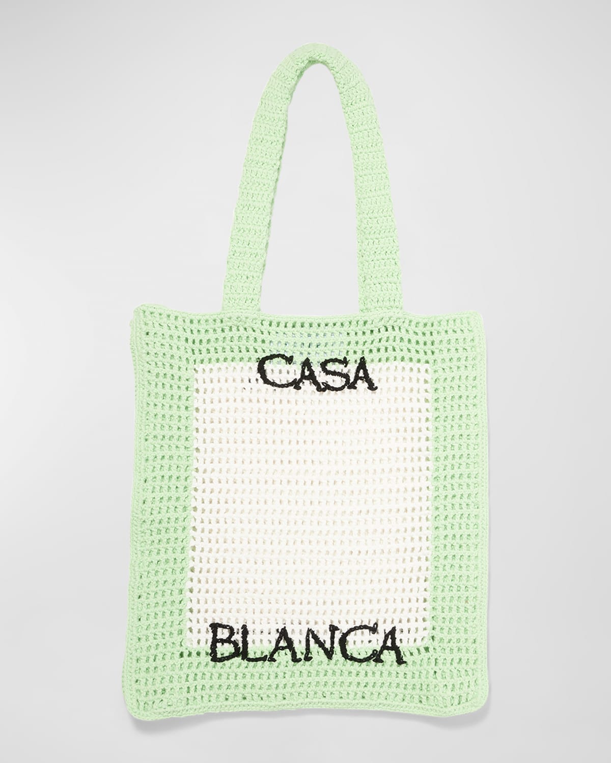 Casablanca Plaque Leather Tote Green Detail Black Bag