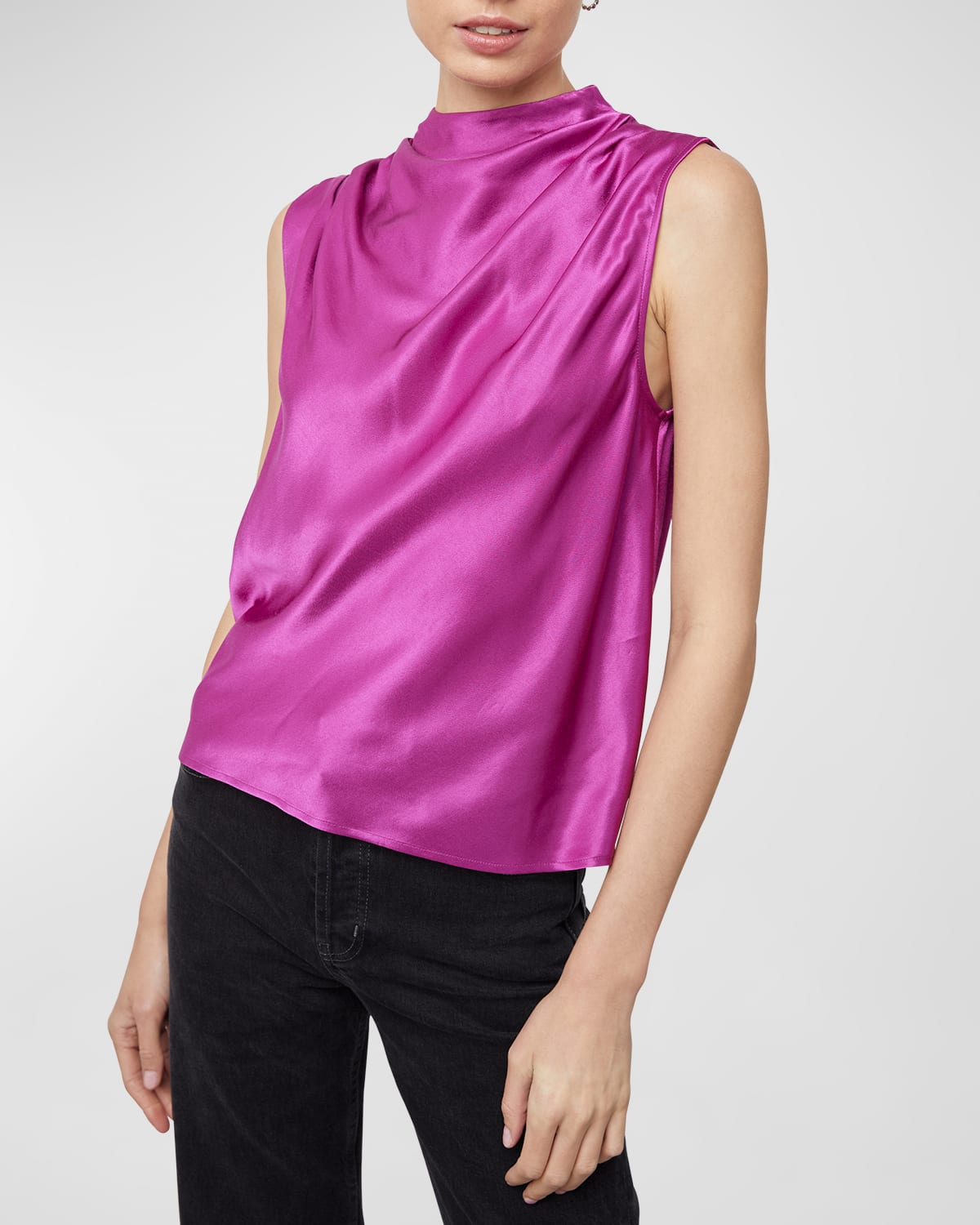Zenana Women Plus Sleeveless Mock-TurtleNeck Pleated Top With