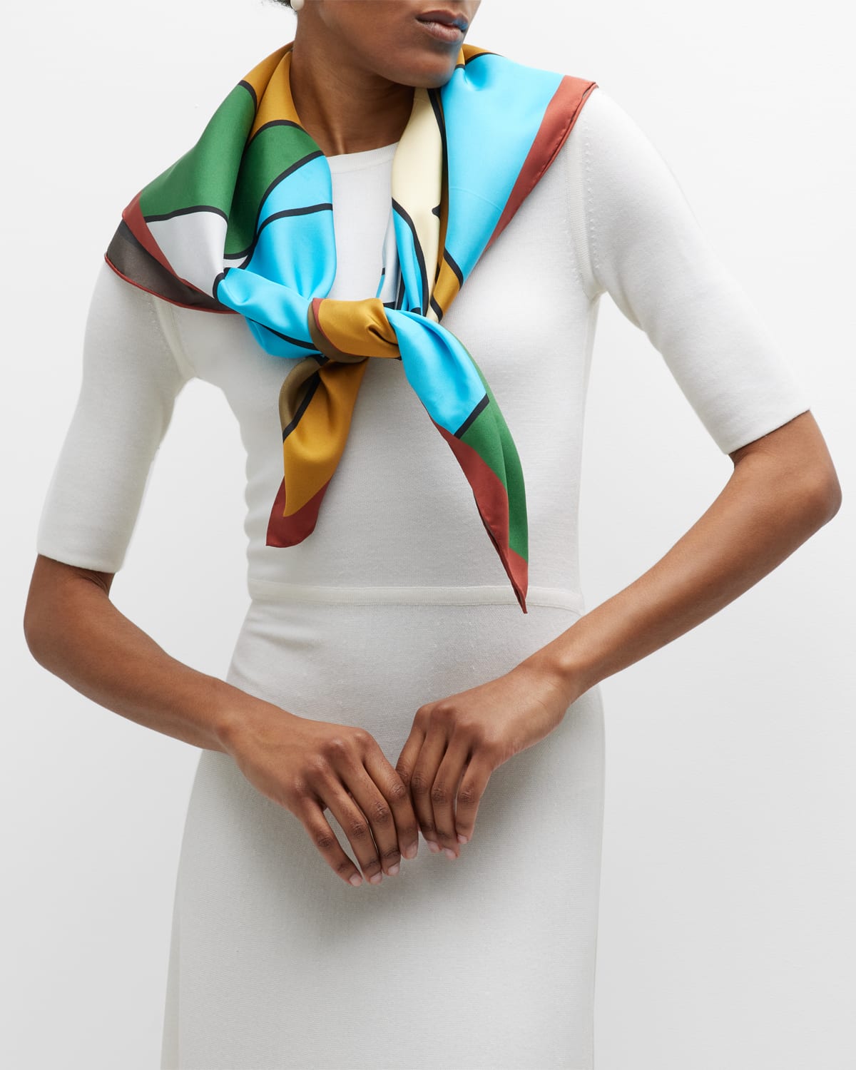 Tory Burch Abstract Logo Lines Silk Square Scarf | Neiman Marcus