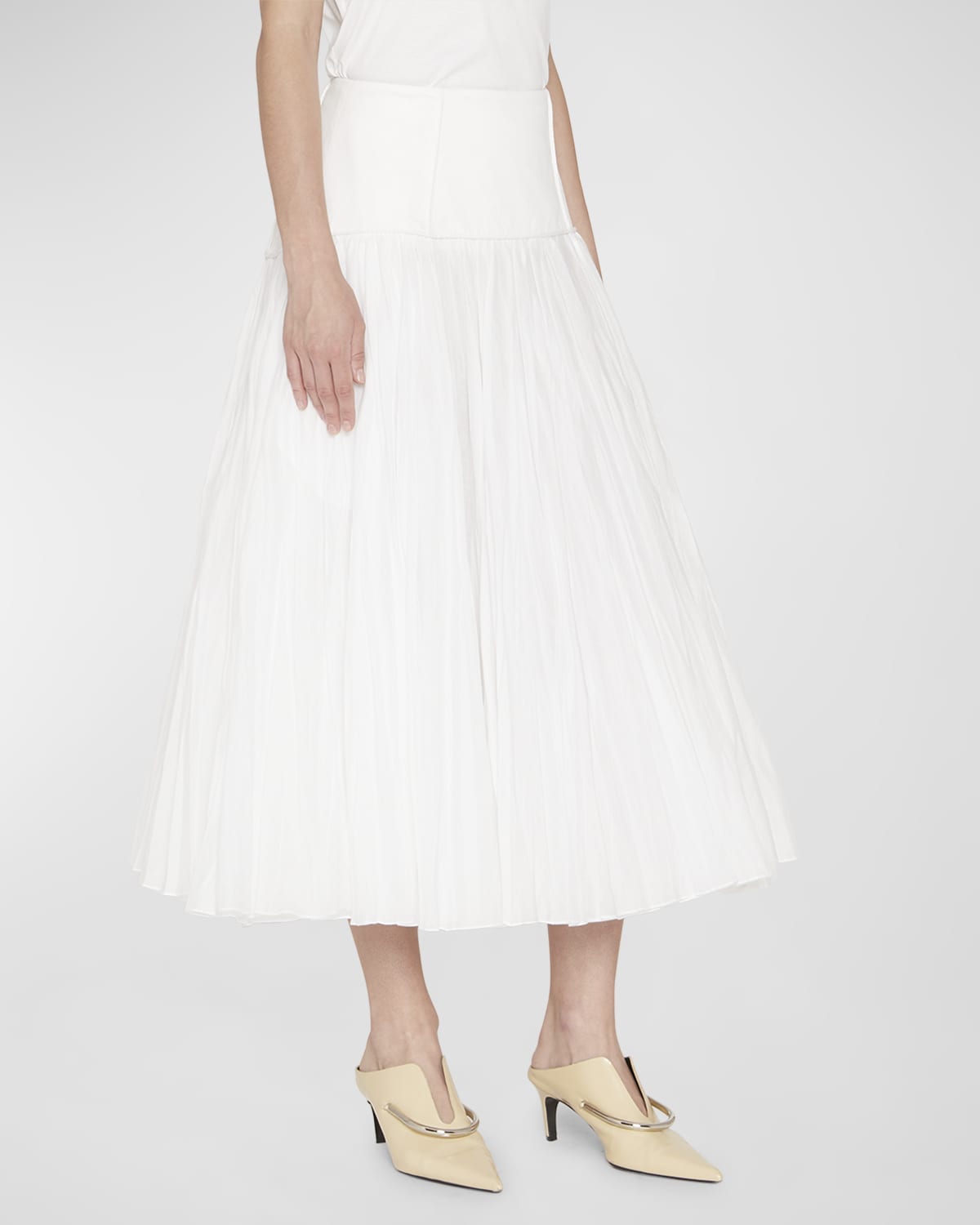 Chloe Pleated Chambray Midi Skirt | Neiman Marcus