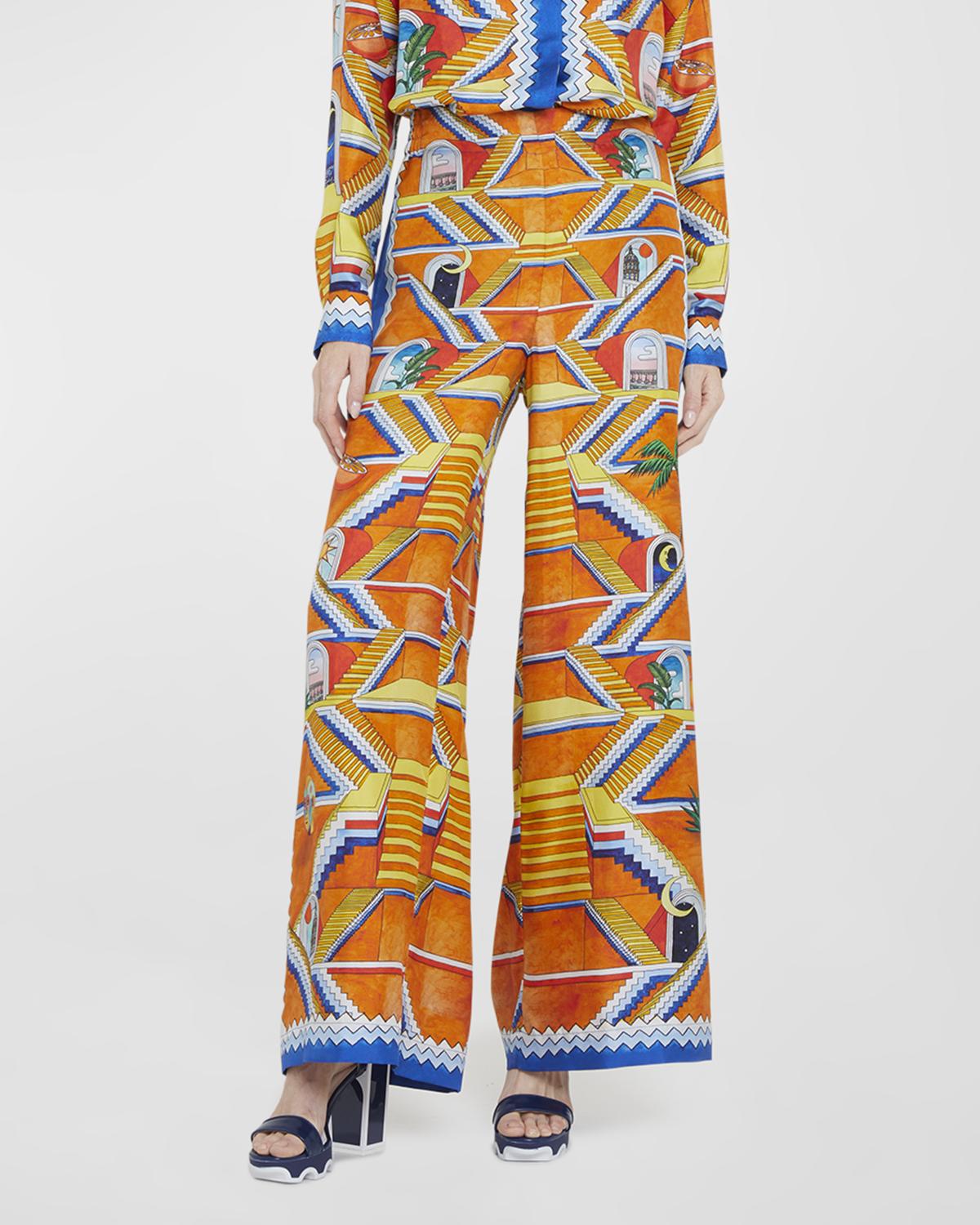 Pantalon Large (palazzo) En Soie LA DOUBLE J Taille S (FR38) - Motif Géométrique, Italie