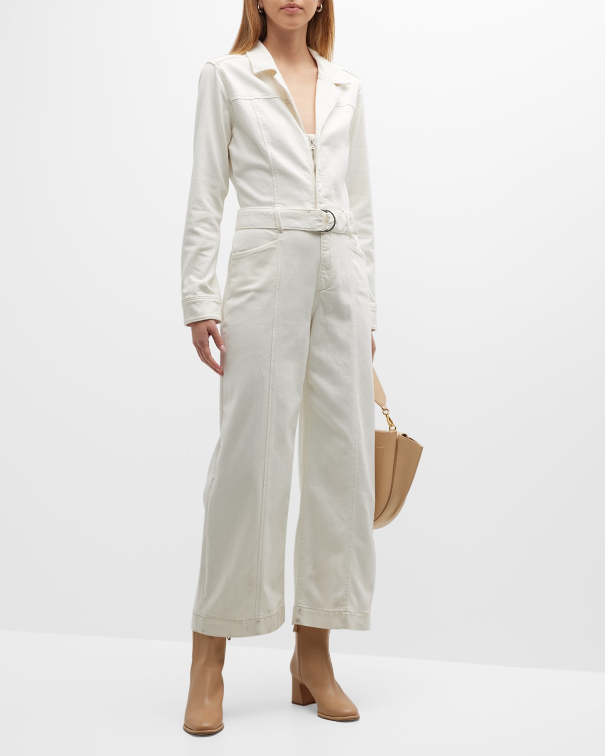 PAIGE Anessa Belted Puff-Sleeve Jumpsuit | Neiman Marcus