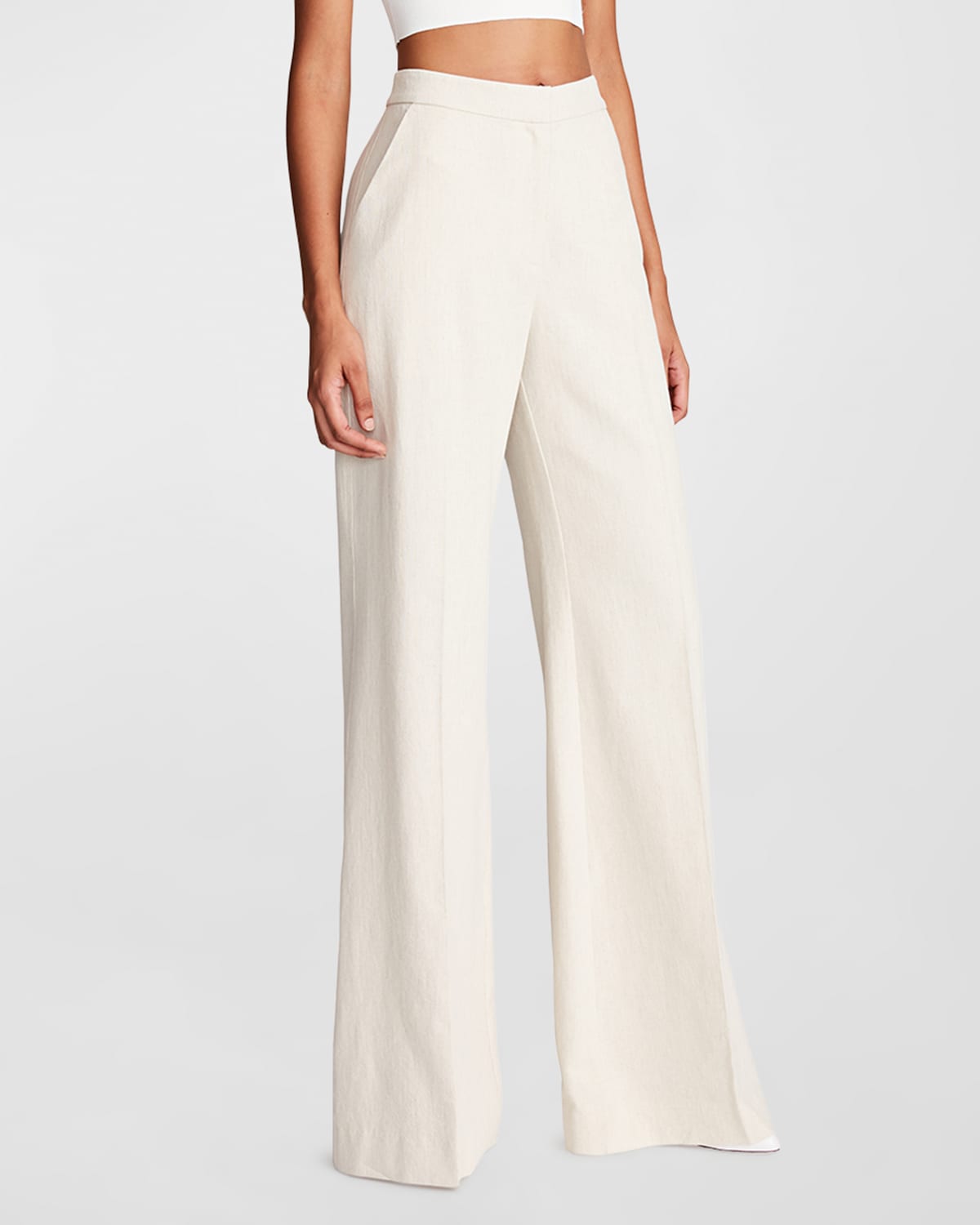 SIMKHAI Tavar Linen-Blend Side Panel Wide-Leg Pants | Neiman Marcus