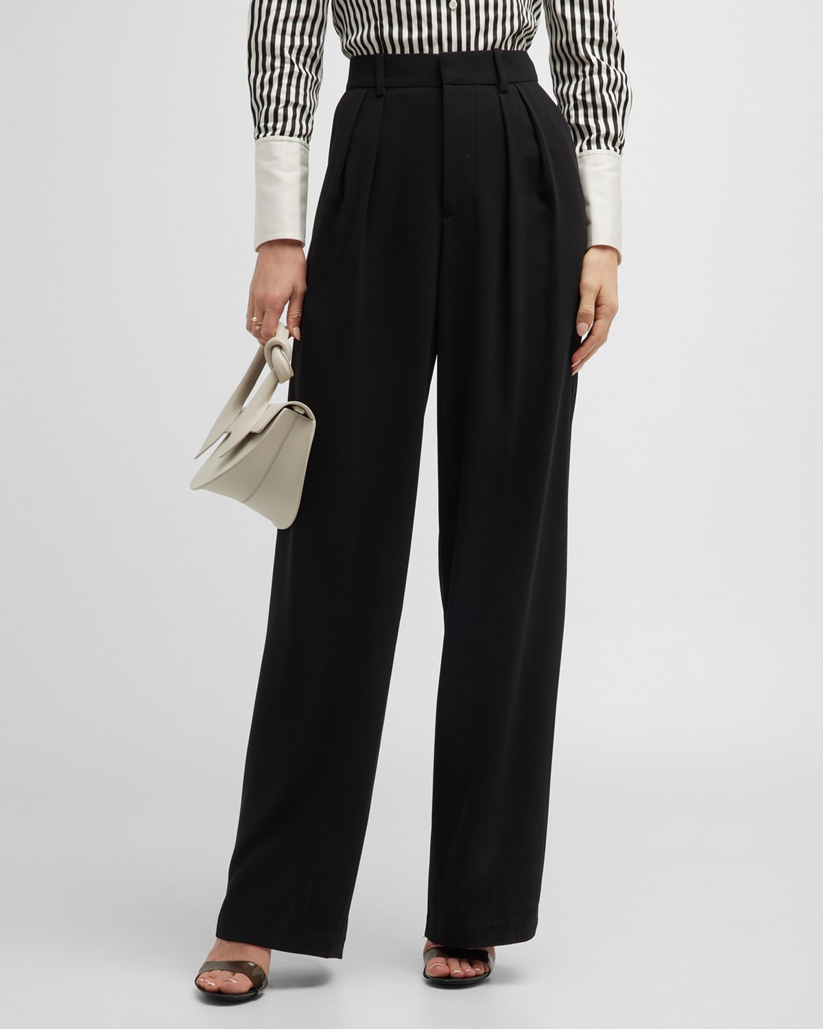 Alice + Olivia Pompey Vegan Leather High-Waist Pleated Trousers ...