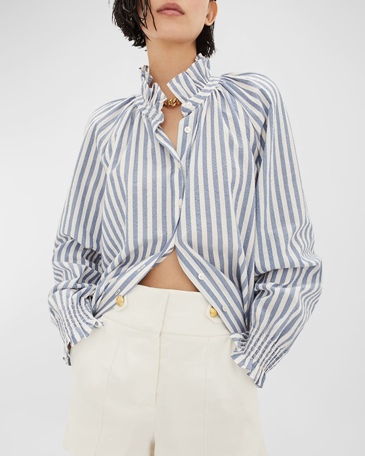 Veronica Beard Jeans Calisto Classic Ruffle Collared Shirt | Neiman Marcus