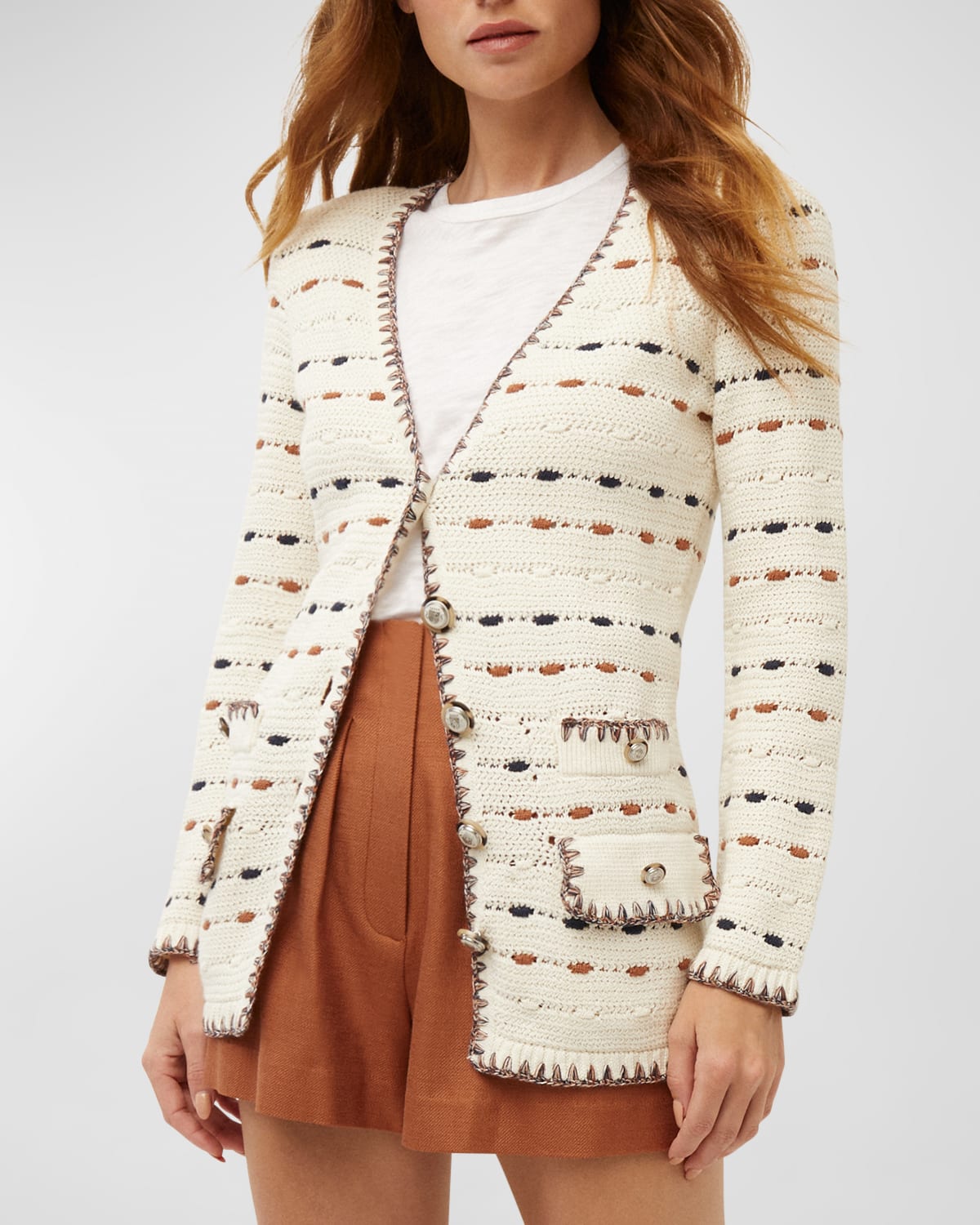 Veronica Beard Amosa Knit Puff-Sleeve Cardigan | Neiman Marcus