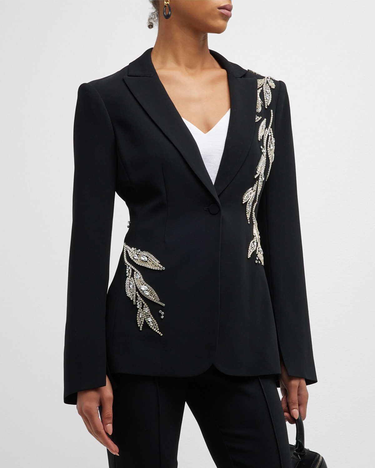 Cinq a Sept Cheyenne Crystal Floral Embellished Satin Blazer Neiman