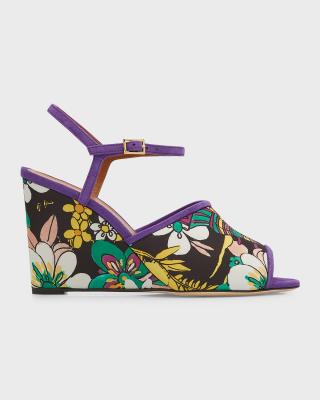 Purple Floral Holiday Wedge Slide Sandals For Women