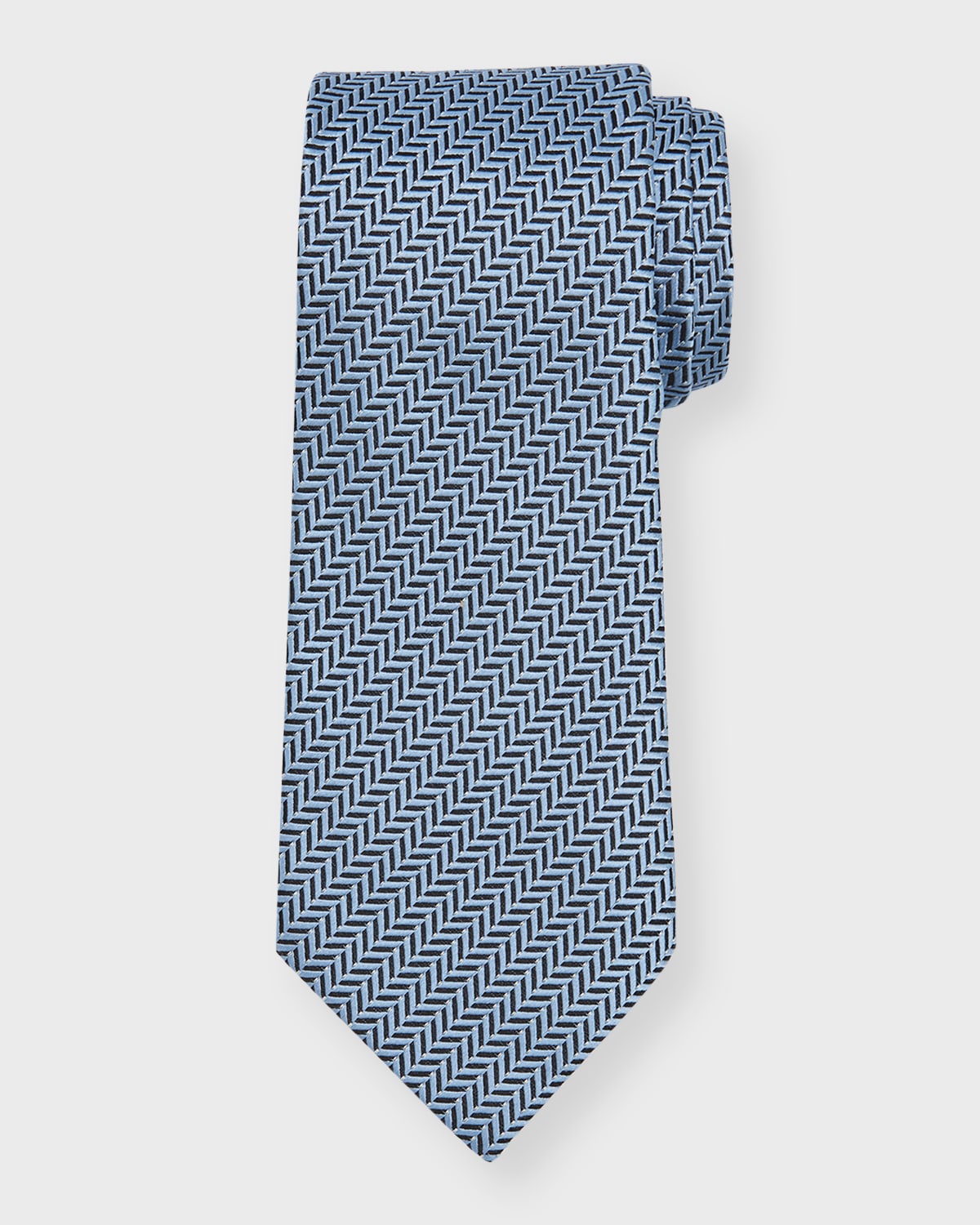 BEIGE AND BROWN DIAGONAL HERRINGBONE SILK TIE