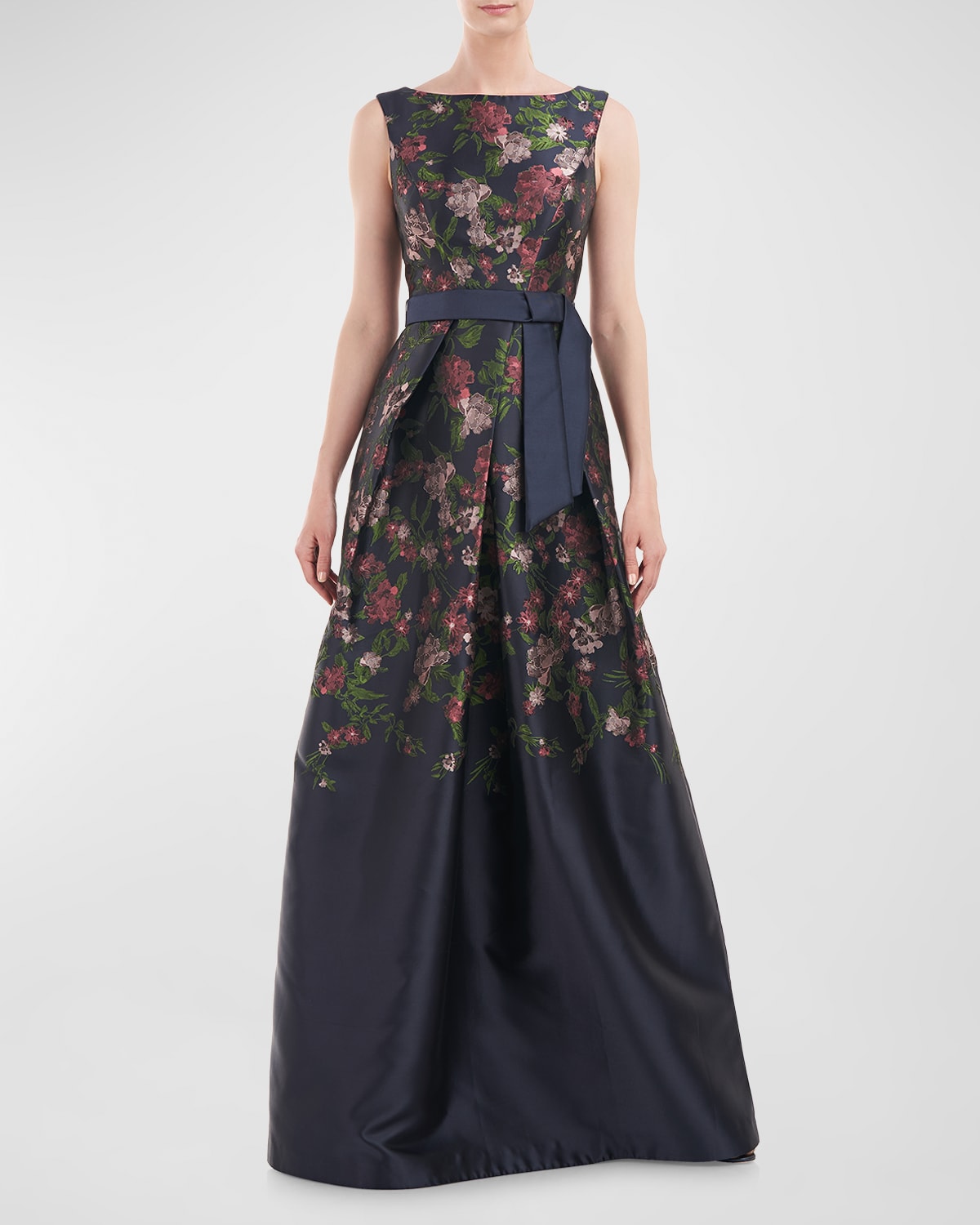 Kay Unger New York Ansley Draped Floral-Print A-Line Gown | Neiman Marcus