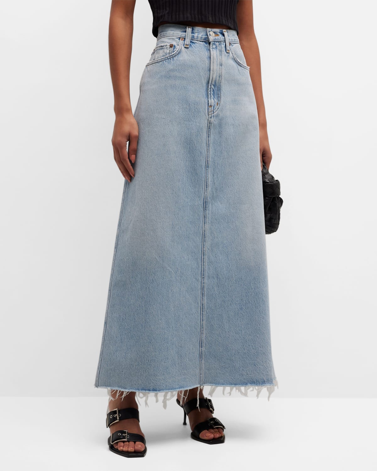 Alice + Olivia Rye High-Waisted Denim Maxi Skirt | Neiman Marcus