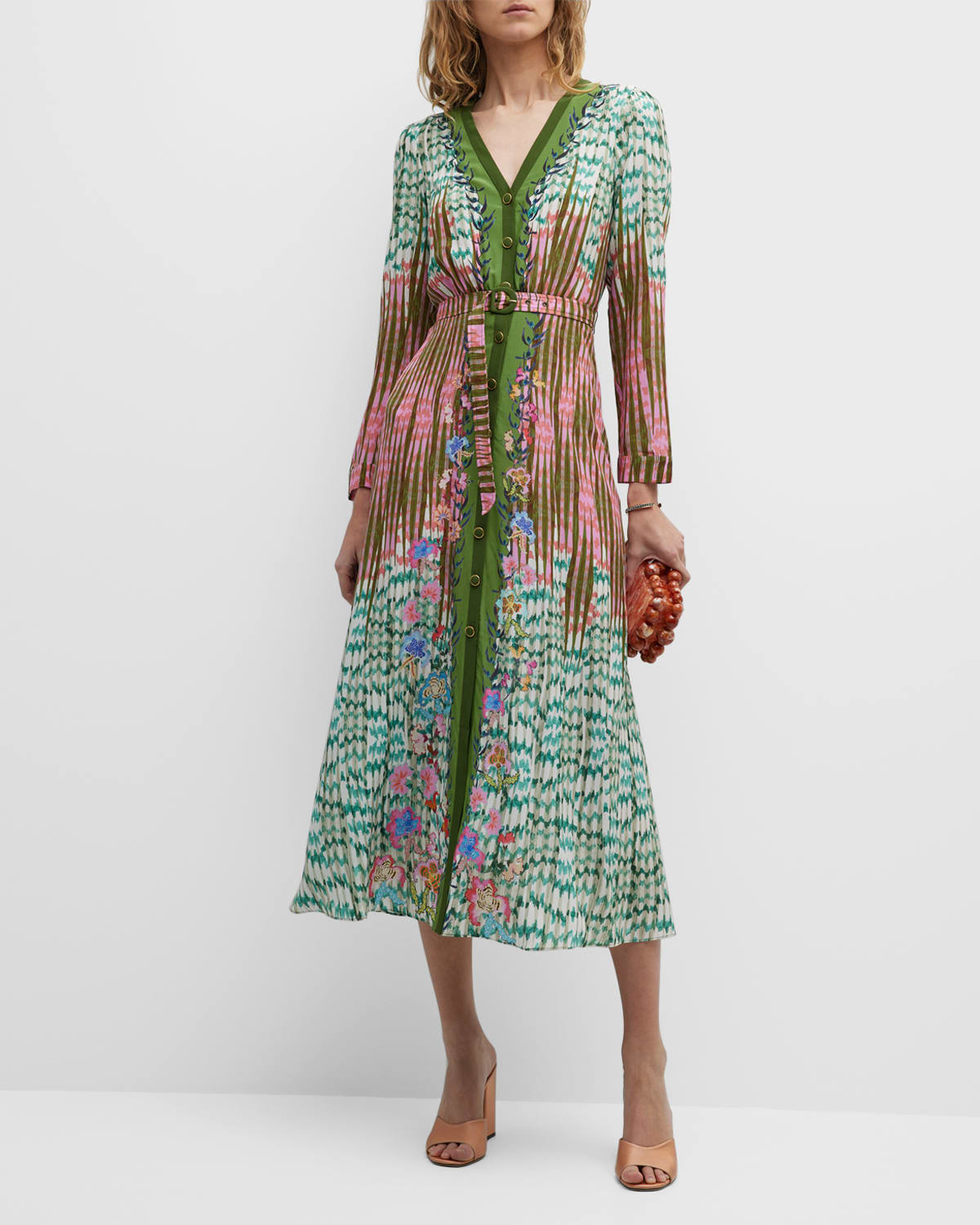 Saloni Annabel Button-Front Floral Silk Maxi Dress | Neiman Marcus