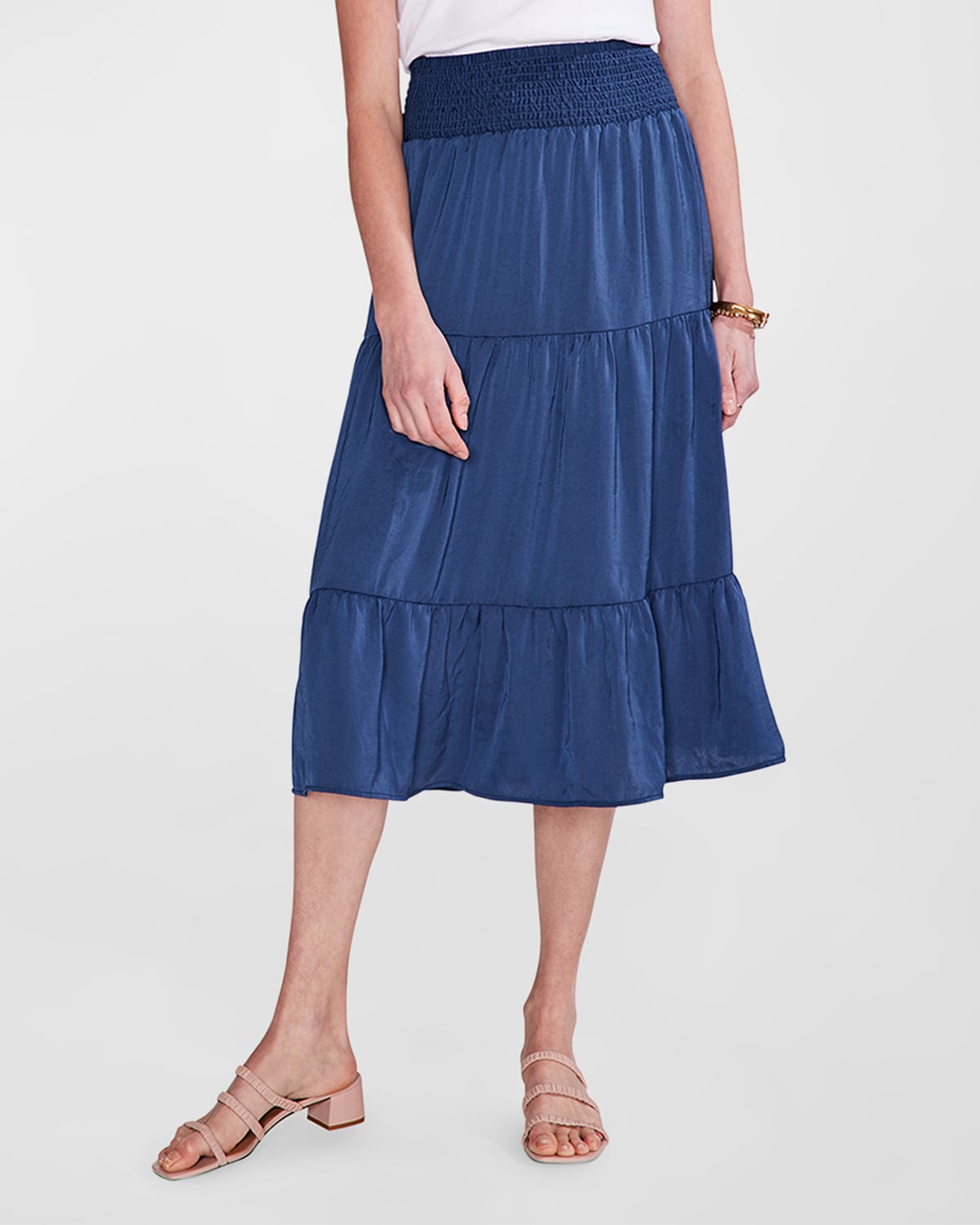 Vince Painted Bouquet Smocked-Waist Midi Skirt | Neiman Marcus