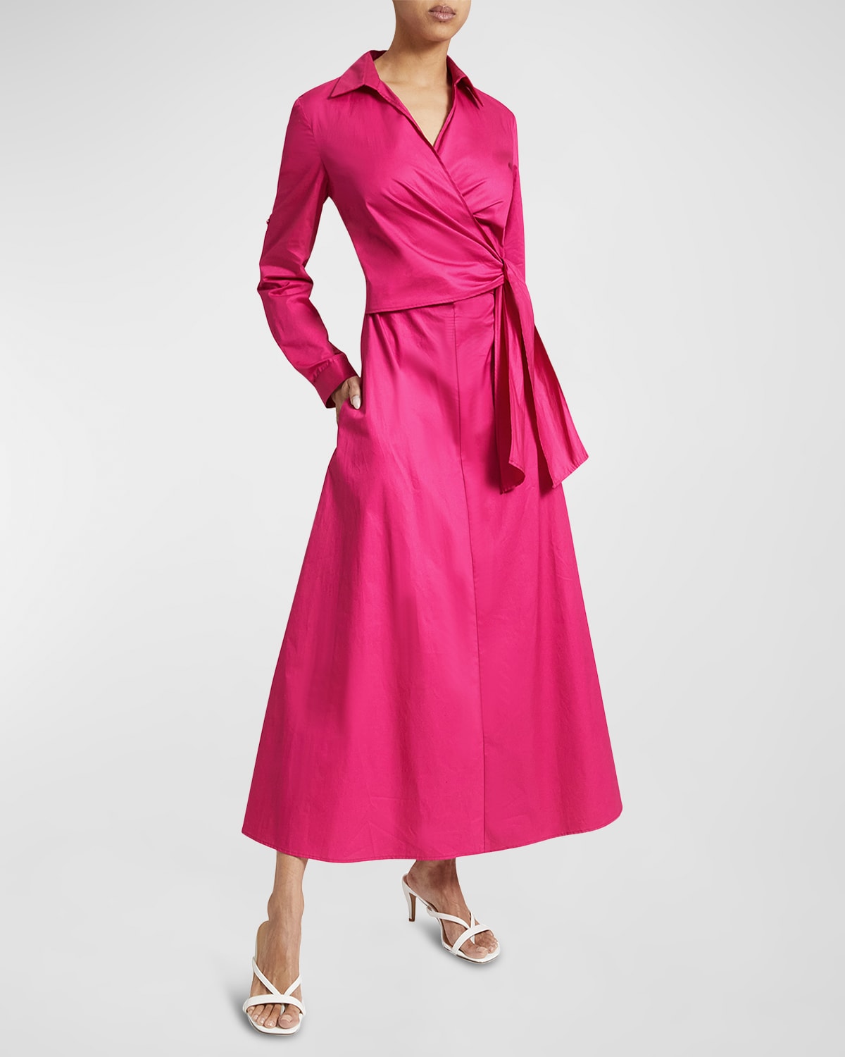 Joie Preanka Faux Wrap Cotton Poplin Midi Dress | Neiman Marcus