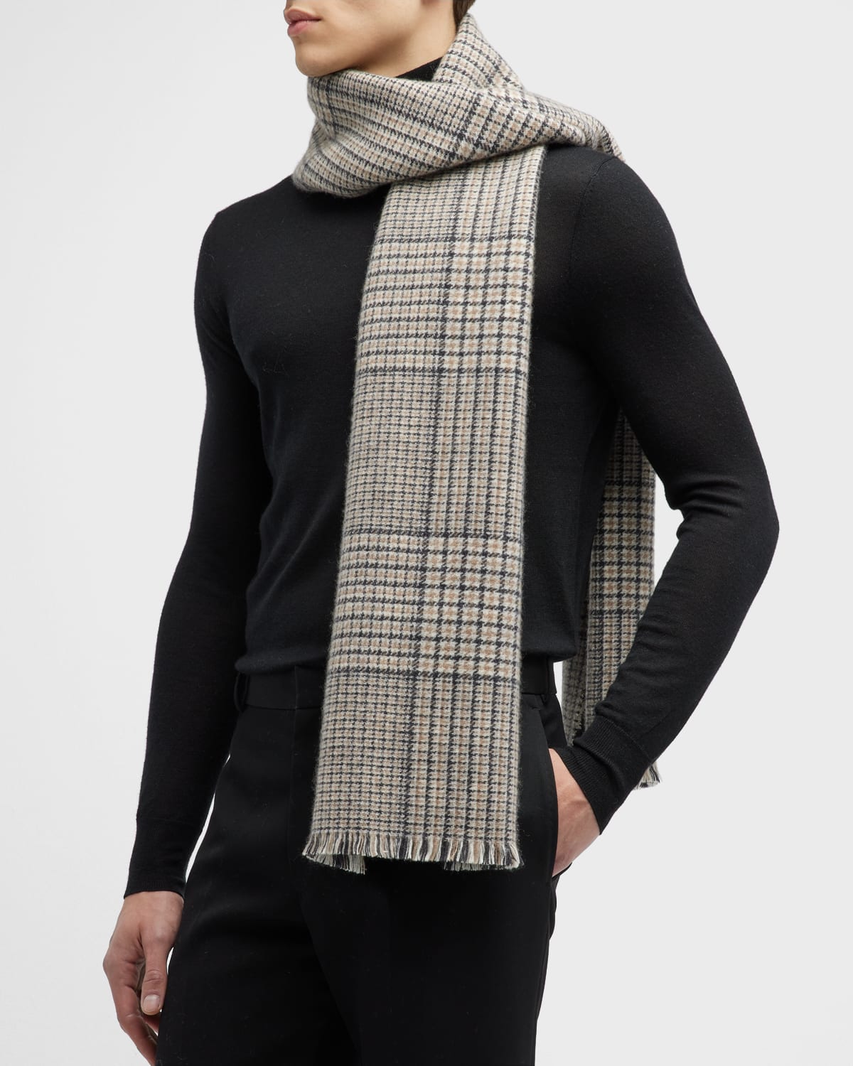 Burberry Men's Classic Check Cashmere Fringe Scarf Neiman Marcus