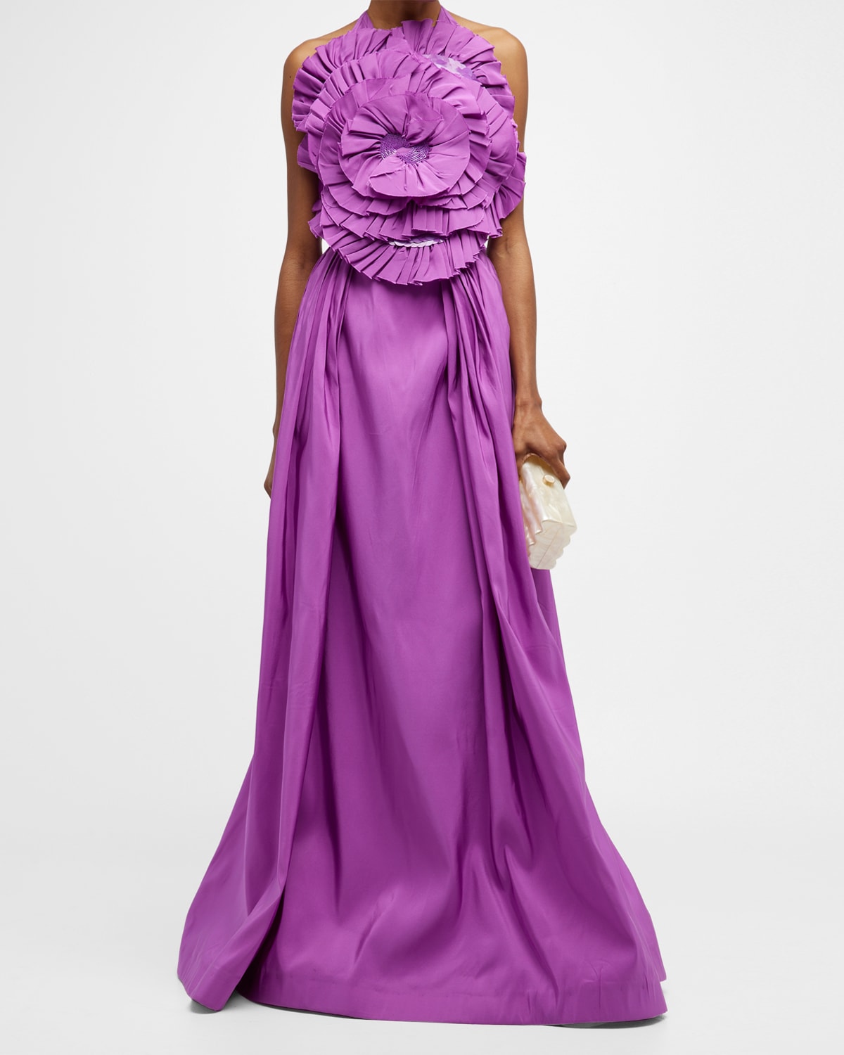 Carolina Herrera Floral-Print Pleated Silk Ball Skirt | Neiman Marcus
