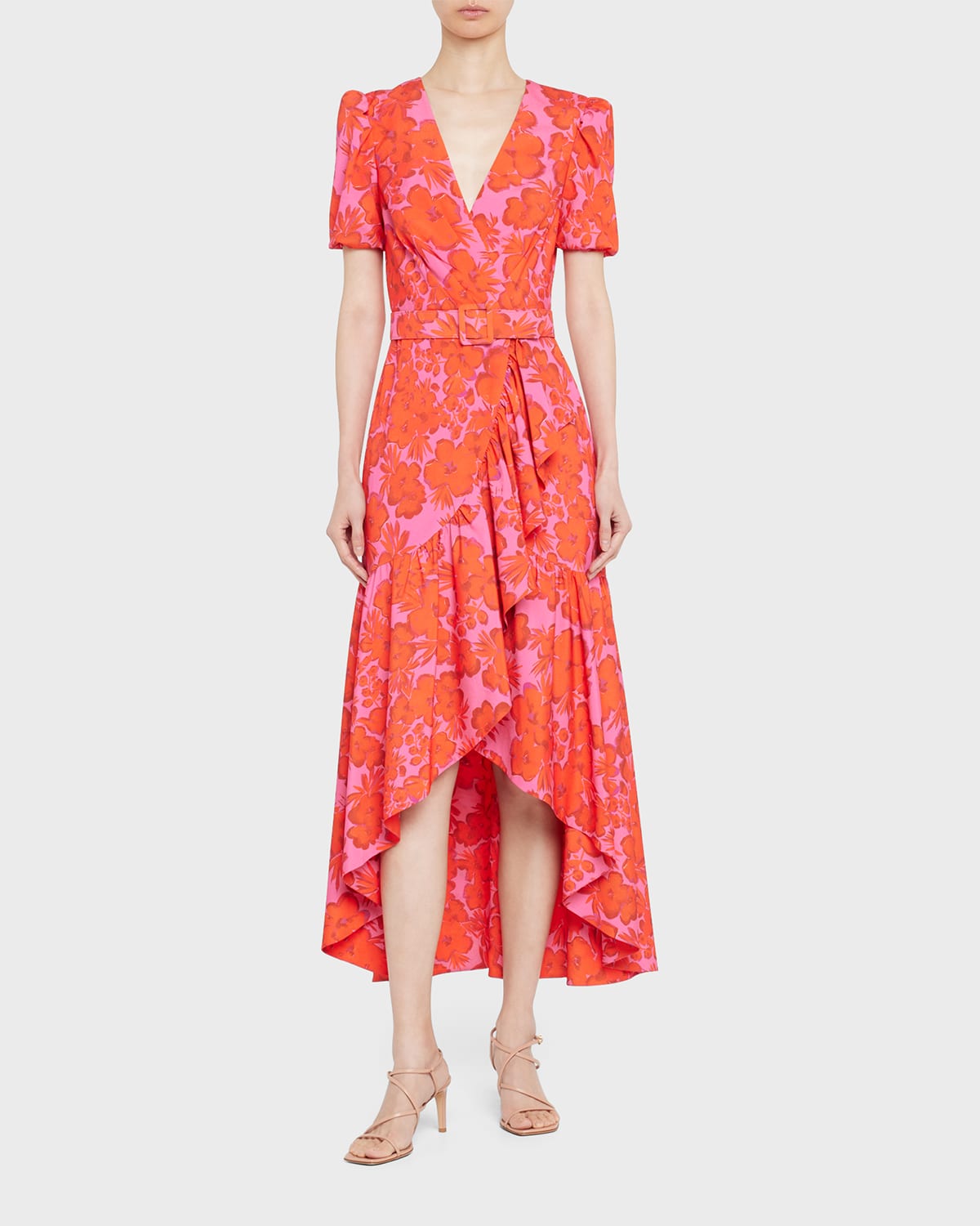 Shoshanna One-Shoulder Floral-Print Tiered Midi Dress | Neiman Marcus