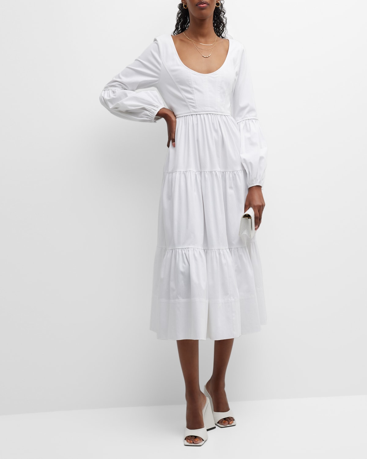 Cinq a Sept Zaha Ruffle-Sleeve Pleated-Skirt Midi Dress | Neiman Marcus