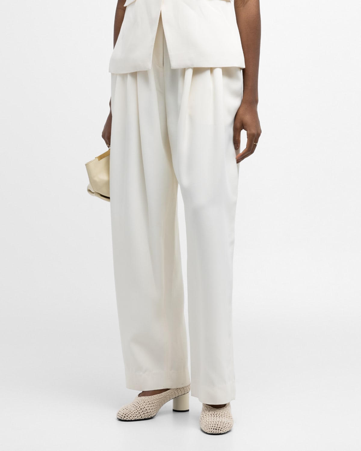 Toteme Deep Pleated Wide-Leg Trousers | Neiman Marcus