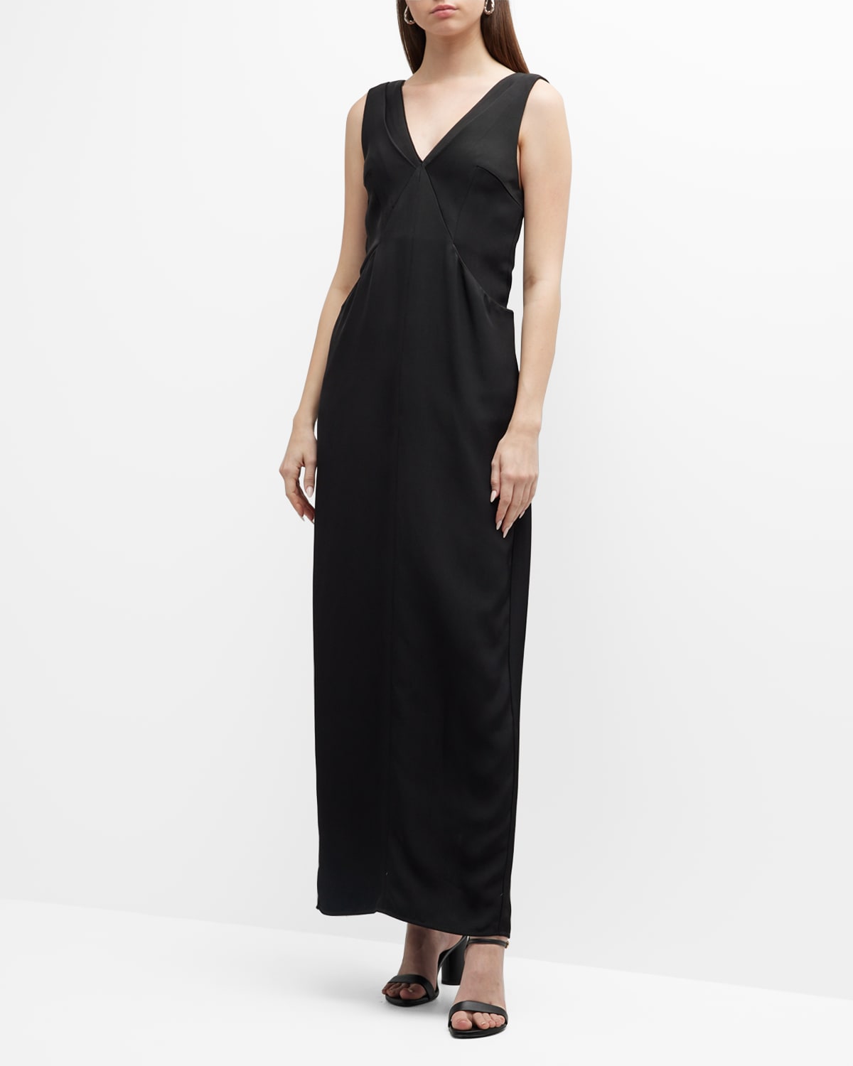 Co V-Neck Pleated Tiered Maxi Dress | Neiman Marcus