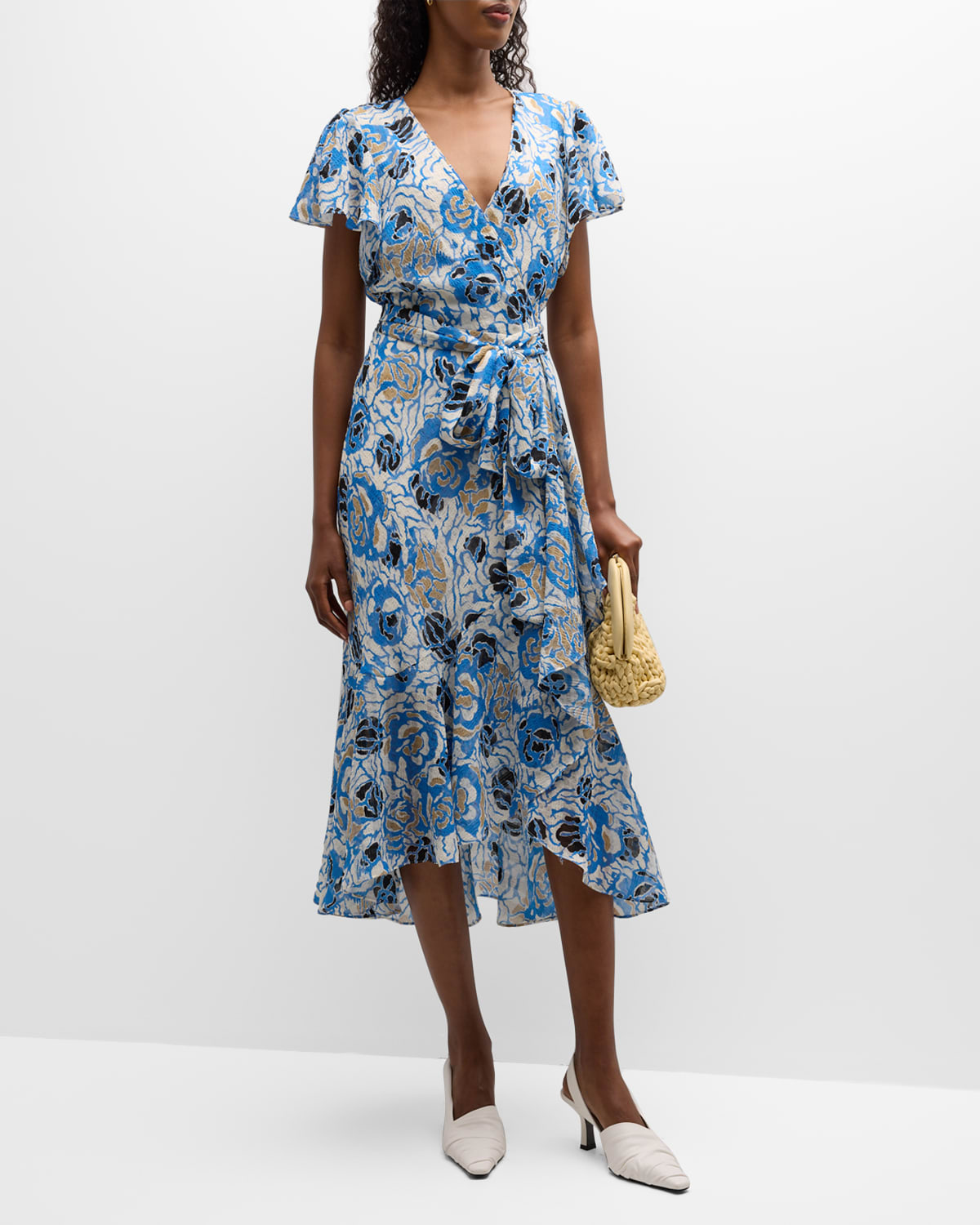 Tanya Taylor Lonna Front-Tie Floral Poplin Midi Dress | Neiman Marcus