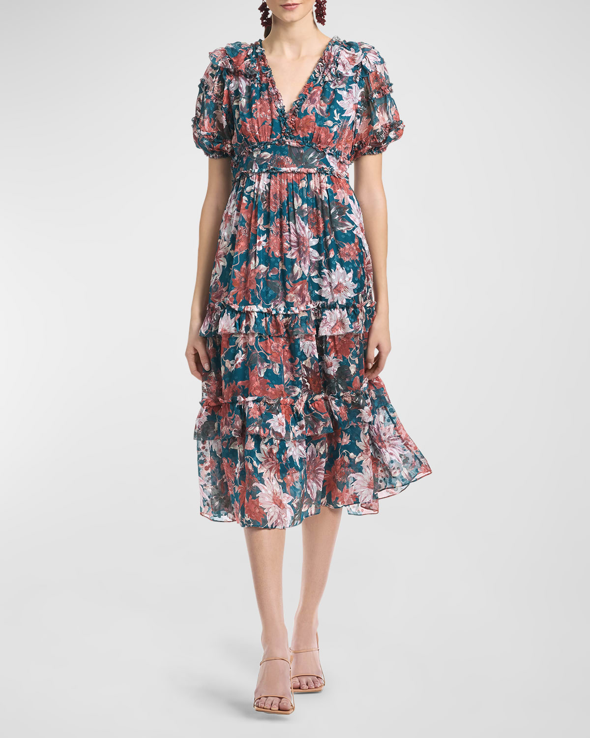 Sachin & Babi Dalia Floral-Print Tiered Dress | Neiman Marcus