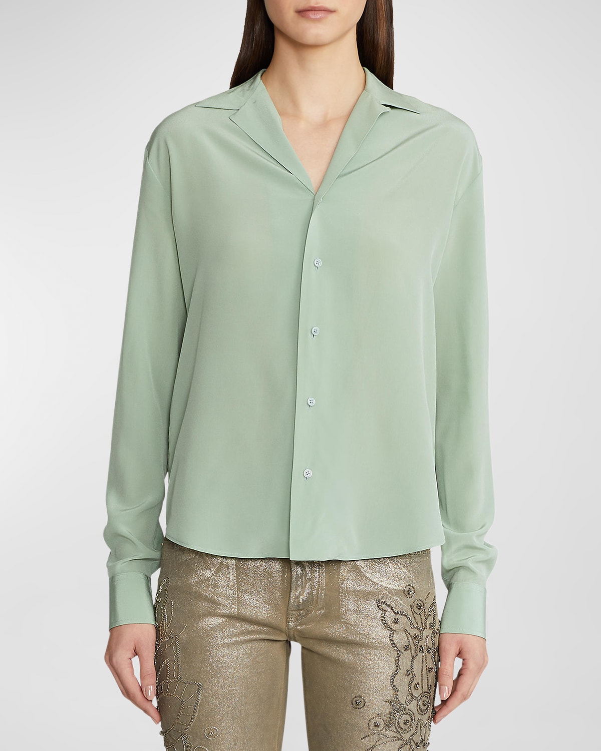 Paisley Print Crepe de Chine Silk Shirt