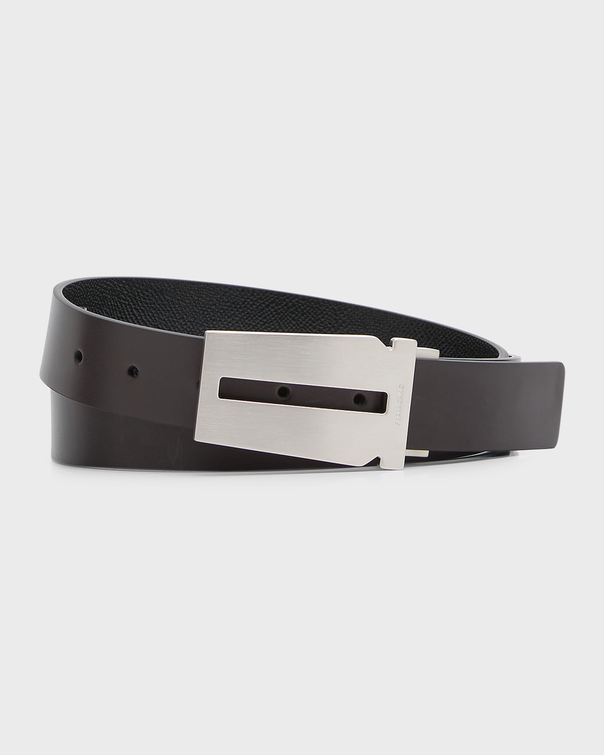 Ferragamo Men Semi-Matt Grained Leather Reversible Gancini Belt