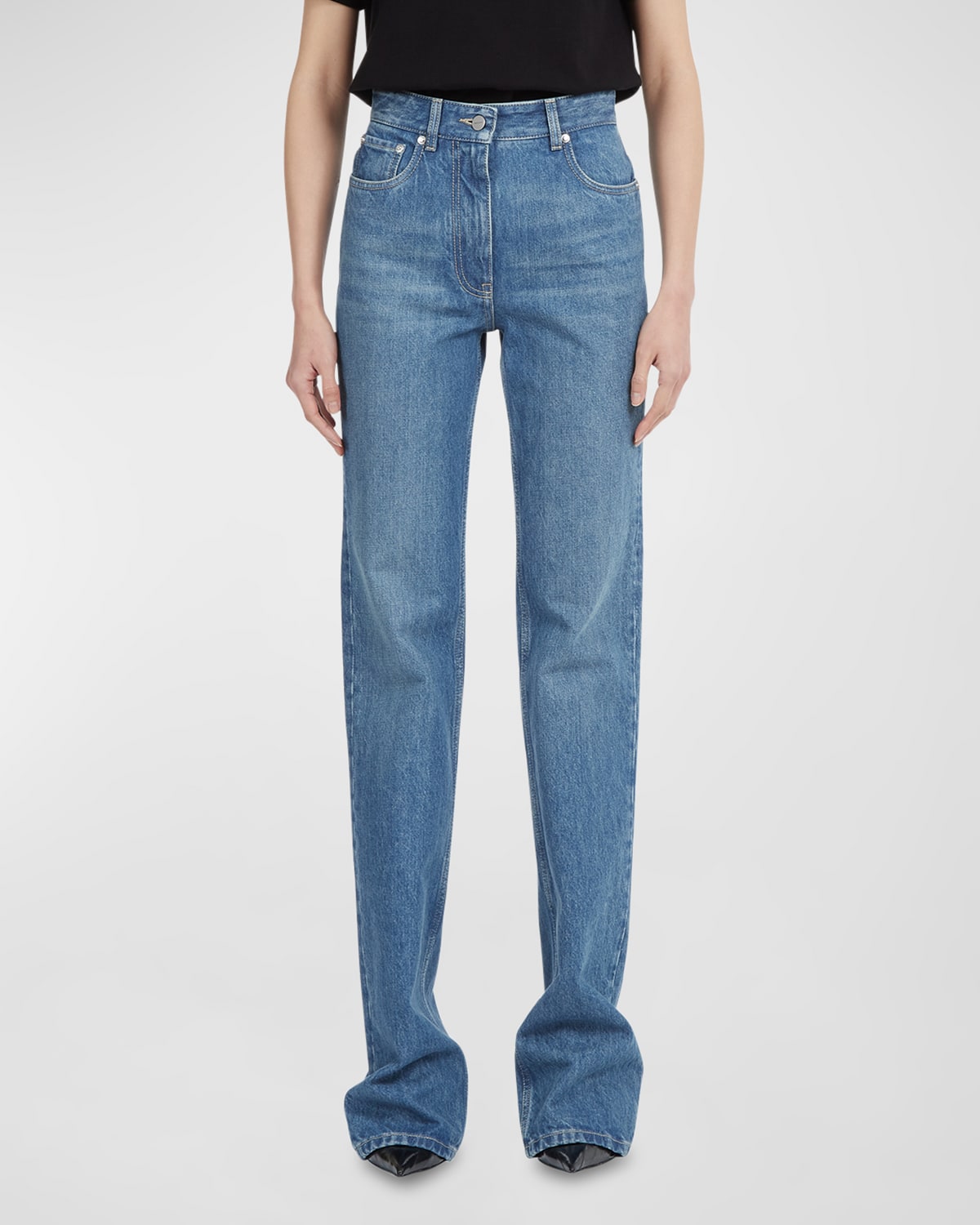Des Phemmes Denim Embroidered Straight Trousers | Neiman Marcus