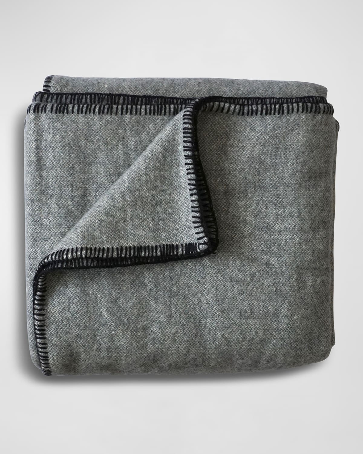 Evangeline Linens Plaid Merino Wool King Blanket, Fog/Ledge Neiman Marcus