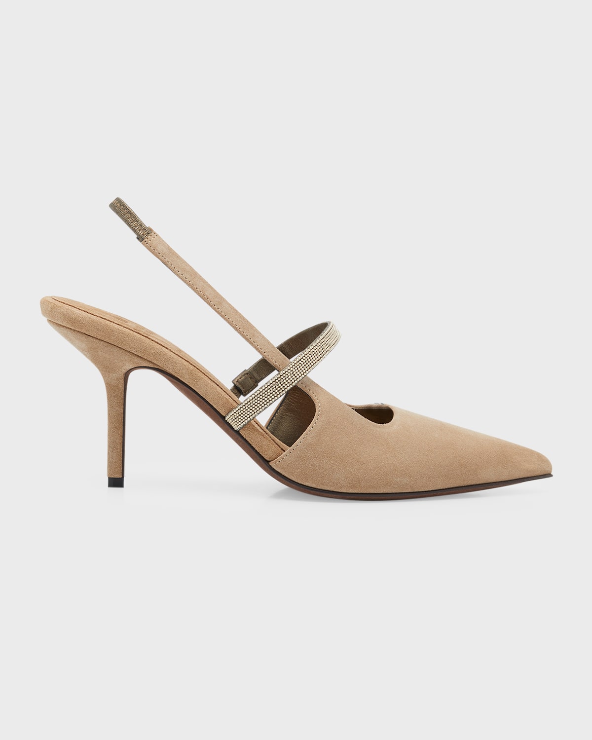 Brunello Cucinelli Metallic Monili Kitten-Heel Slingback Pumps | Neiman ...