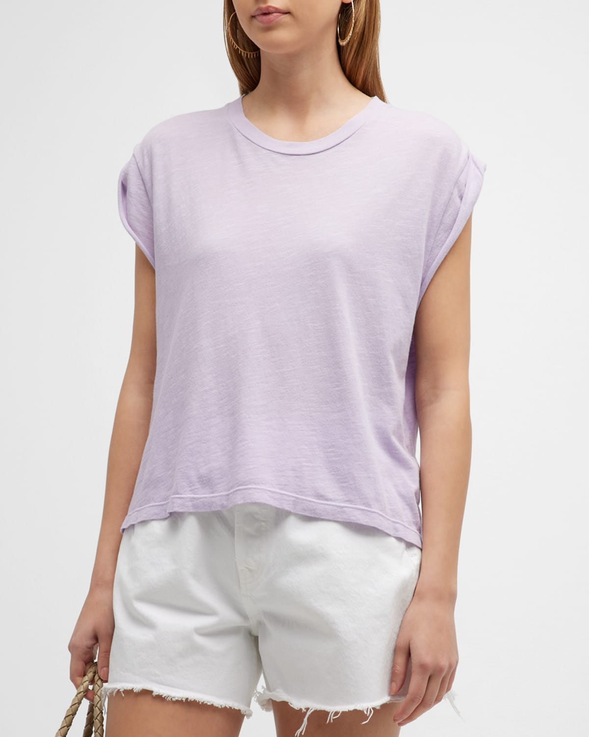 FRAME Rolled Linen Muscle Tee Neiman Marcus