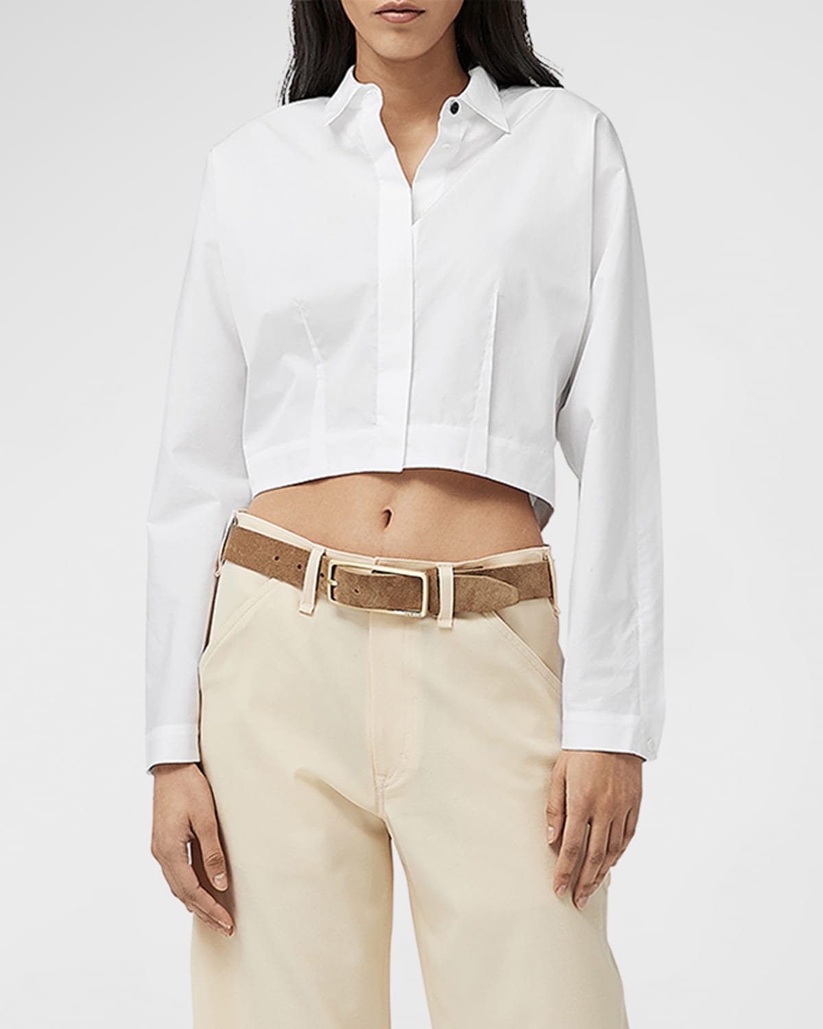 Rag & Bone Morgan Striped Button-Front Crop Shirt | Neiman Marcus