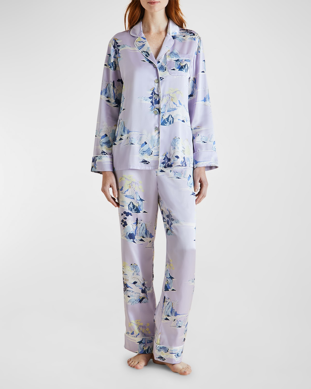 Olivia Von Halle Lila Crocodile Print Silk Pajama Set Neiman Marcus