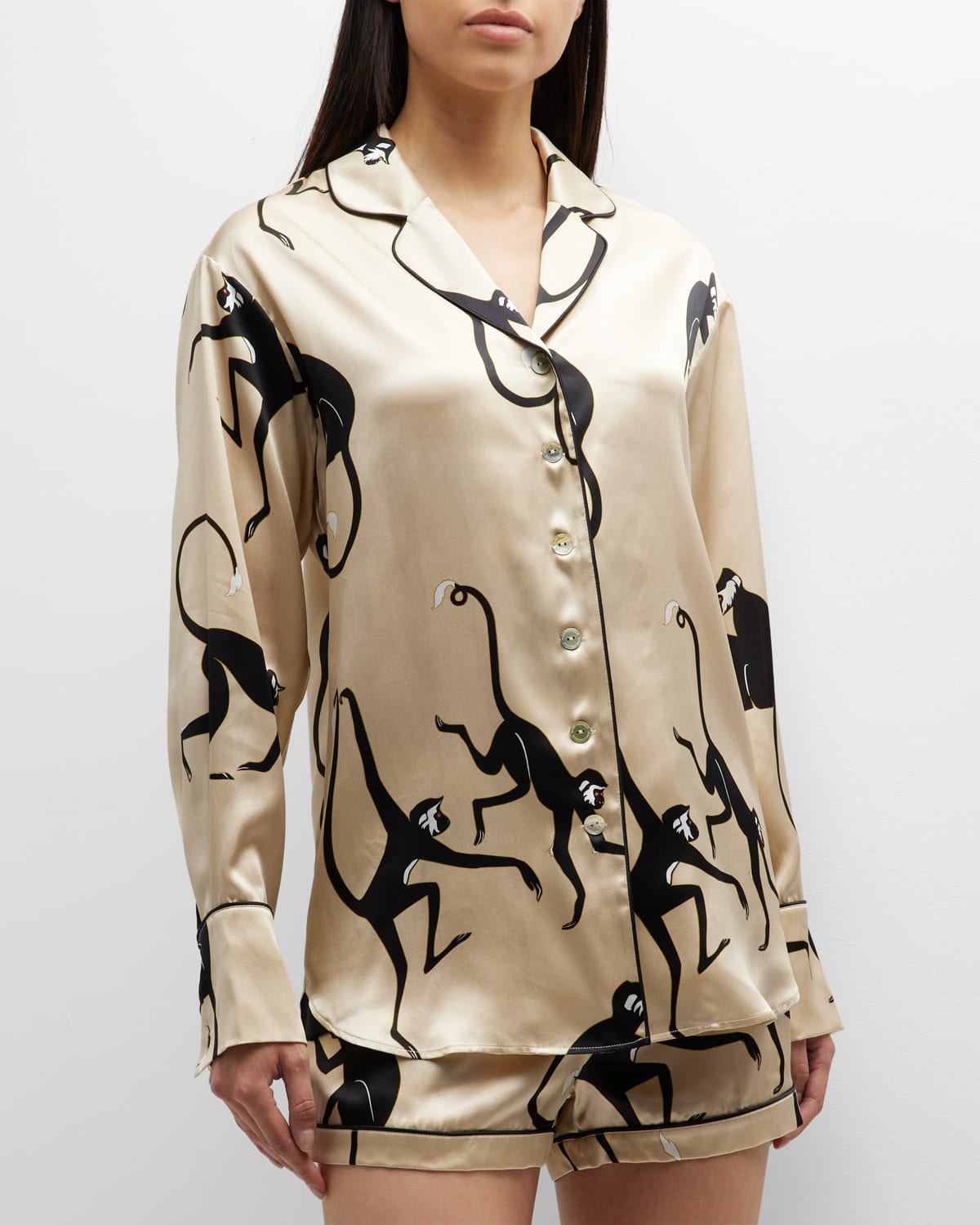 Olivia Von Halle Lila MonkeyPrint Silk Pajama Set Neiman Marcus