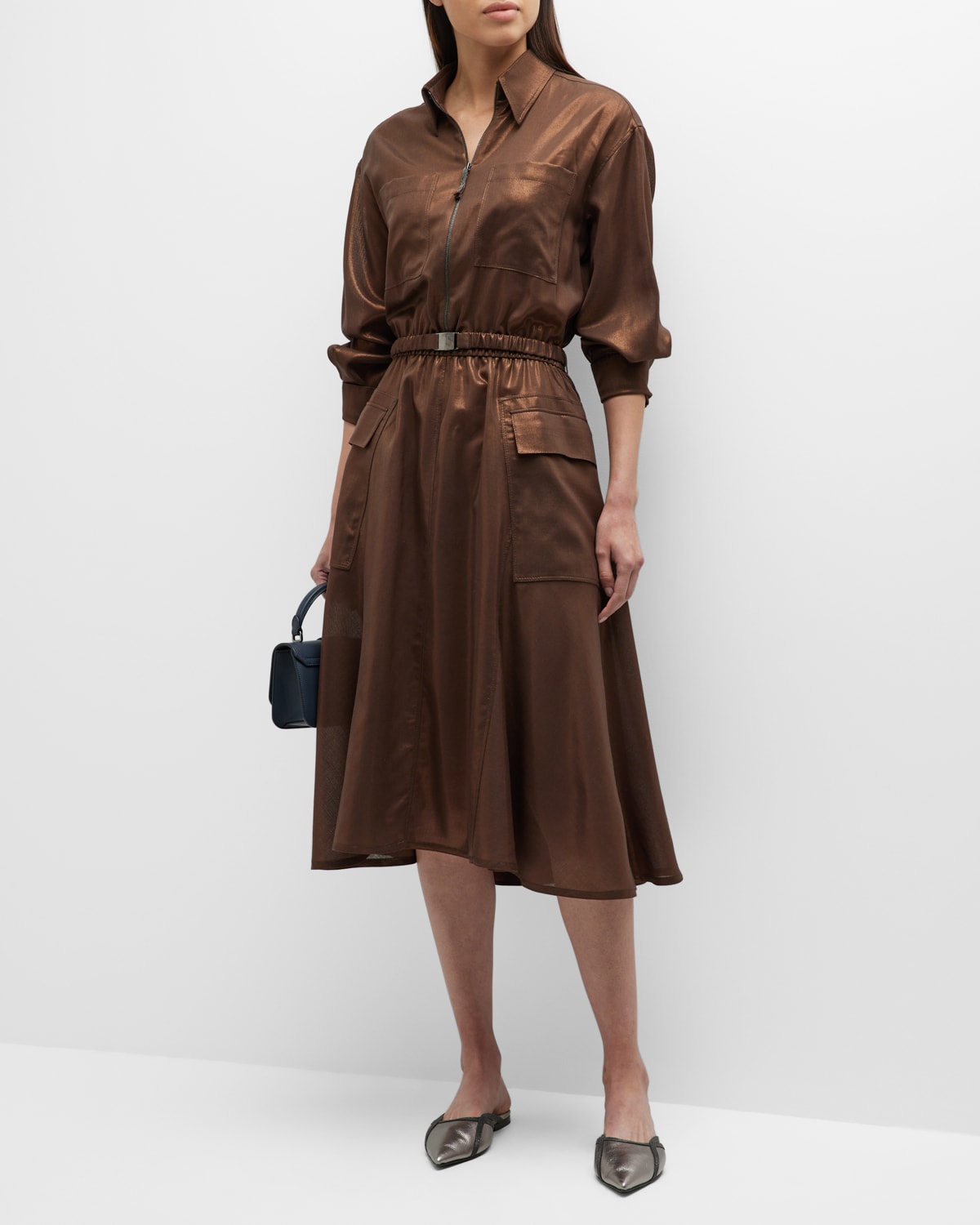 Tory Burch Belted Jersey Midi Shirtdress | Neiman Marcus