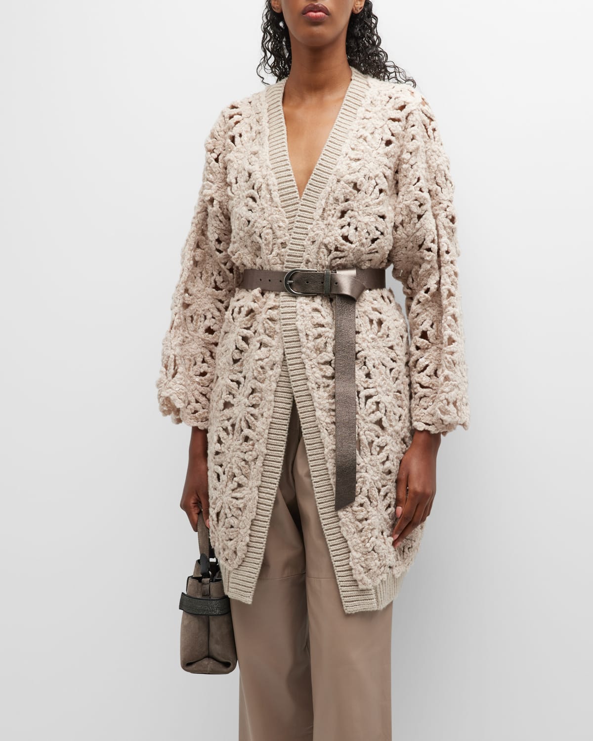 Alice + Olivia Fawn CrochetKnit Collage Cardigan Neiman Marcus