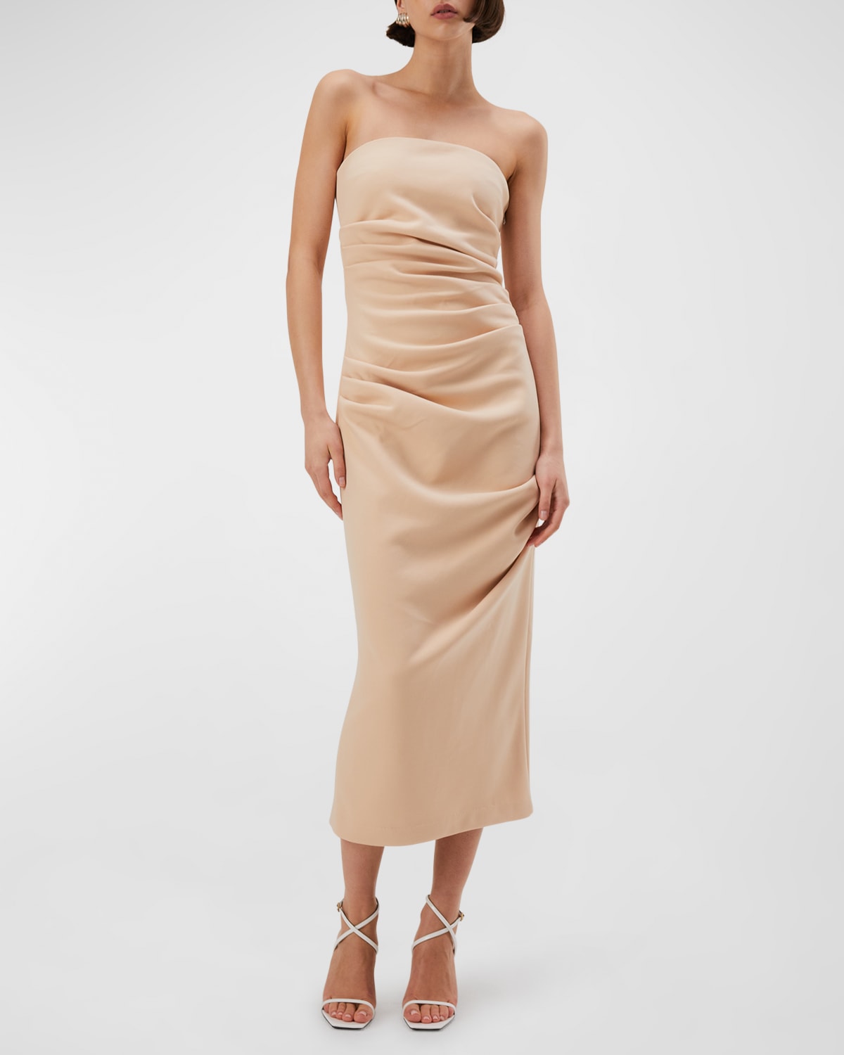 Sau Lee Farrah Strapless Ruched Midi Dress | Neiman Marcus