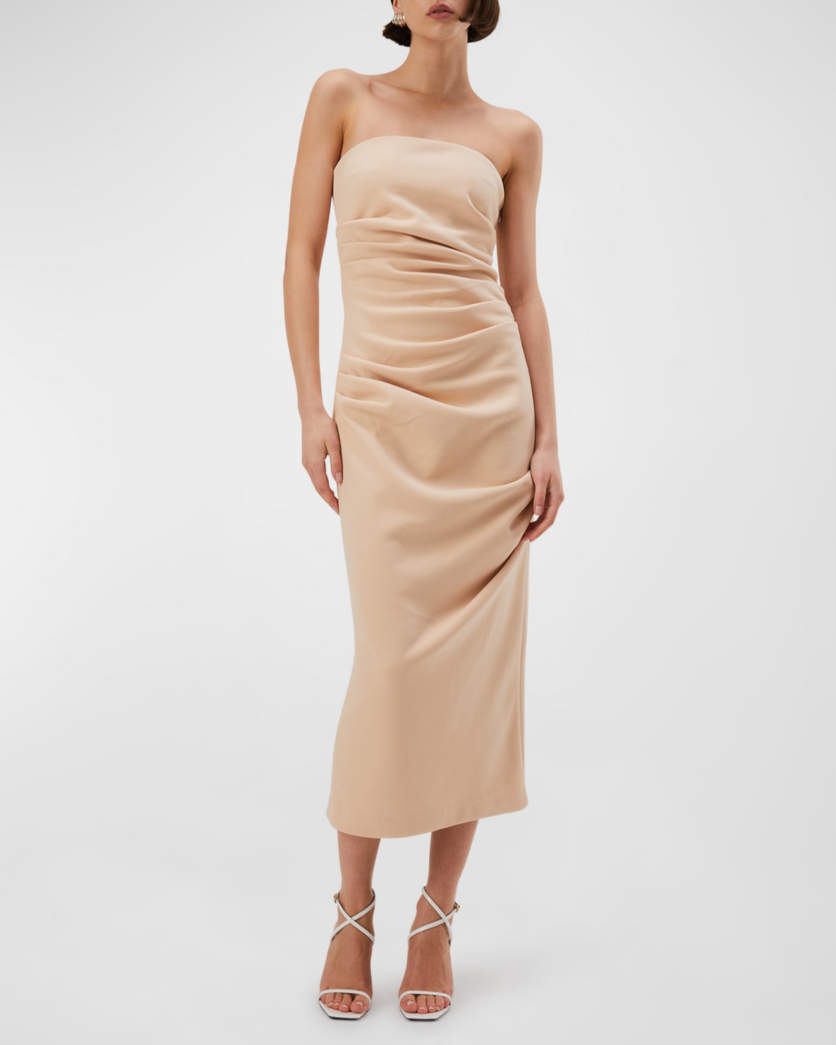 Sau Lee Farrah Strapless Ruched Midi Dress Neiman Marcus 1060