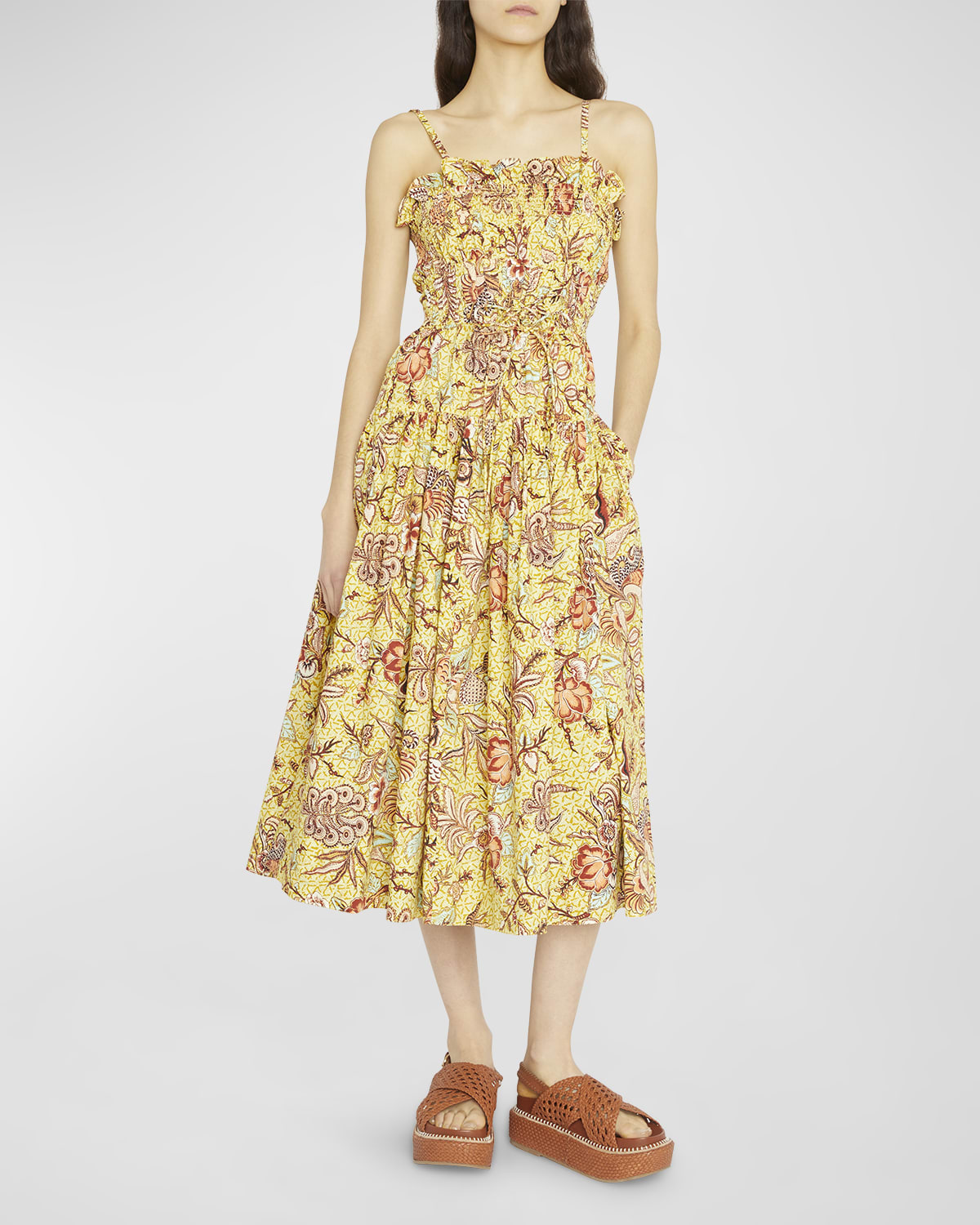 Ulla Johnson Virginia Rib-Knit & Poplin Midi Dress | Neiman Marcus