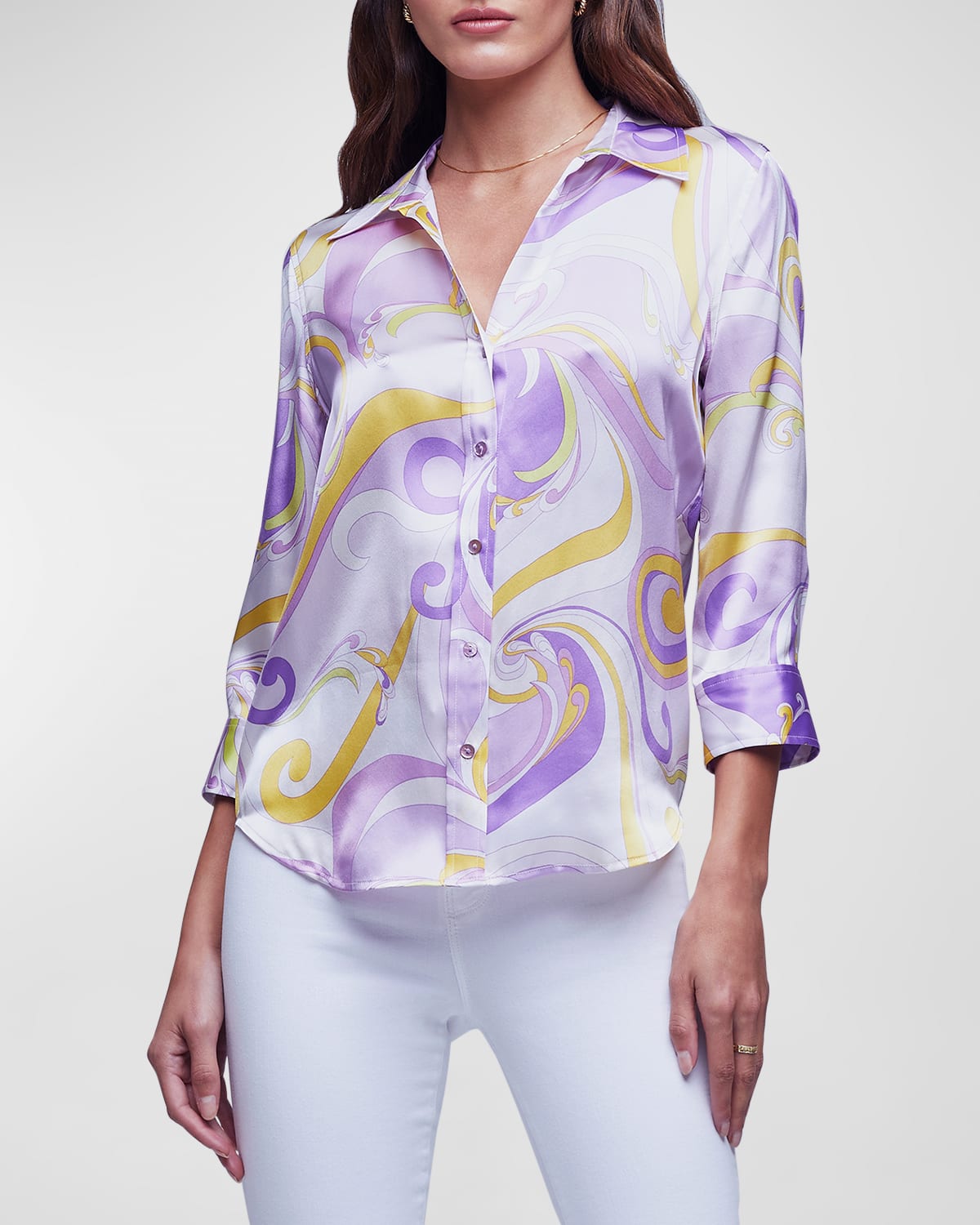 80's White Lace Button Front Blouse by Adini