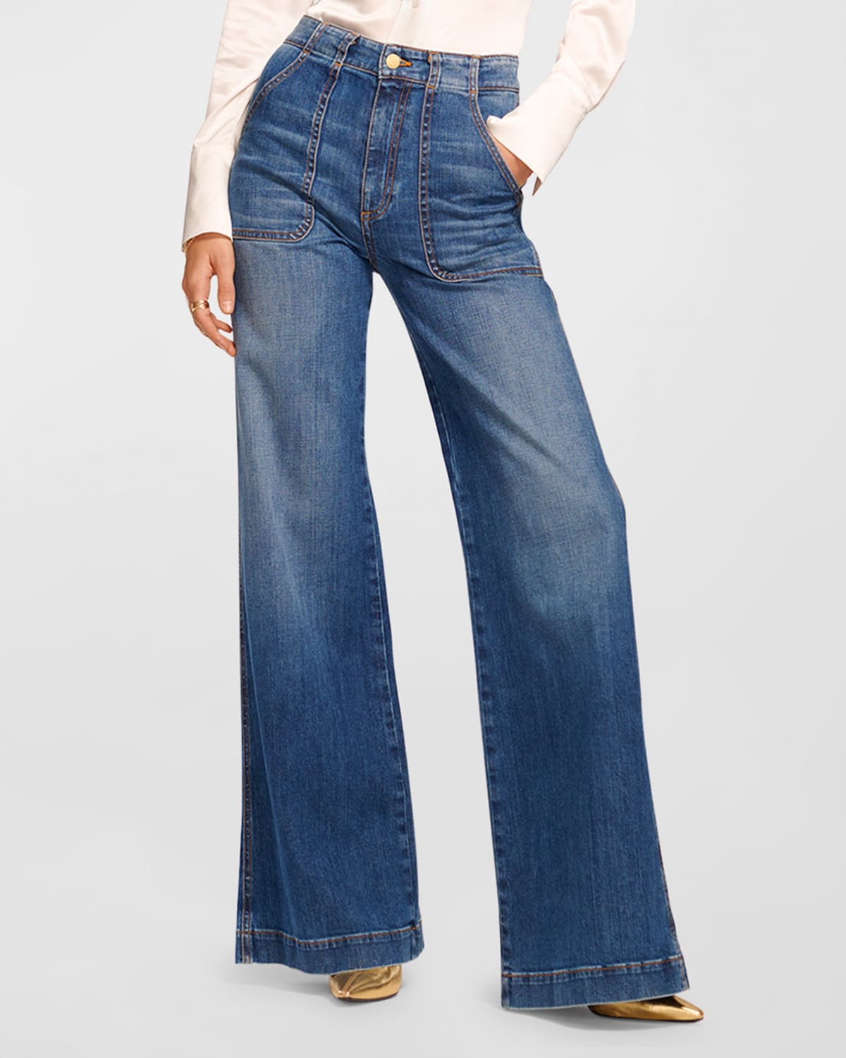 Ramy Brook Clifford Wide-Leg White Wash Jeans | Neiman Marcus