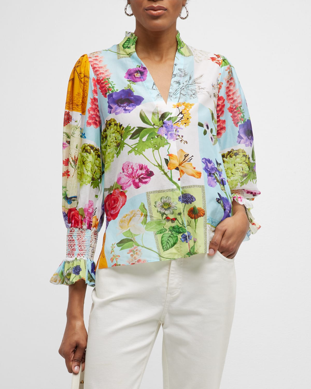 Alice And Olivia Brady Silk Floral Blouse In Dream Life Black