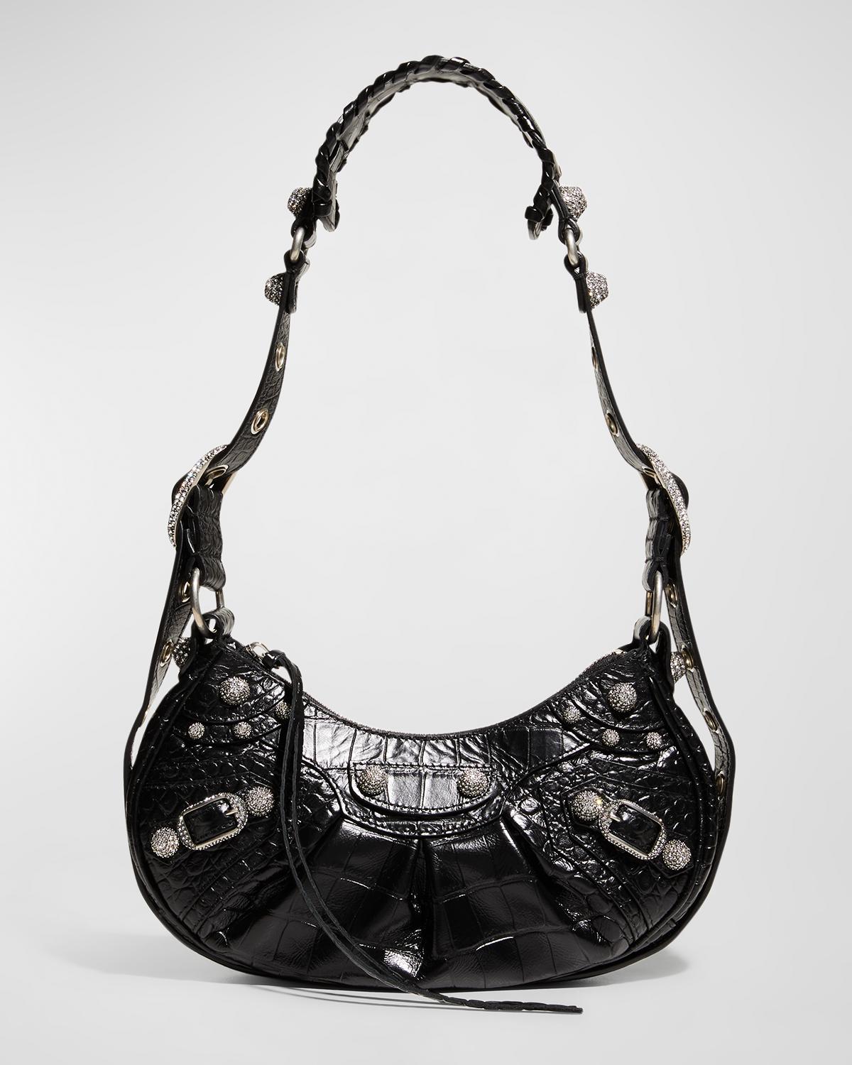 Balenciaga Le Cagole XS Croc-Embossed Shoulder Bag with