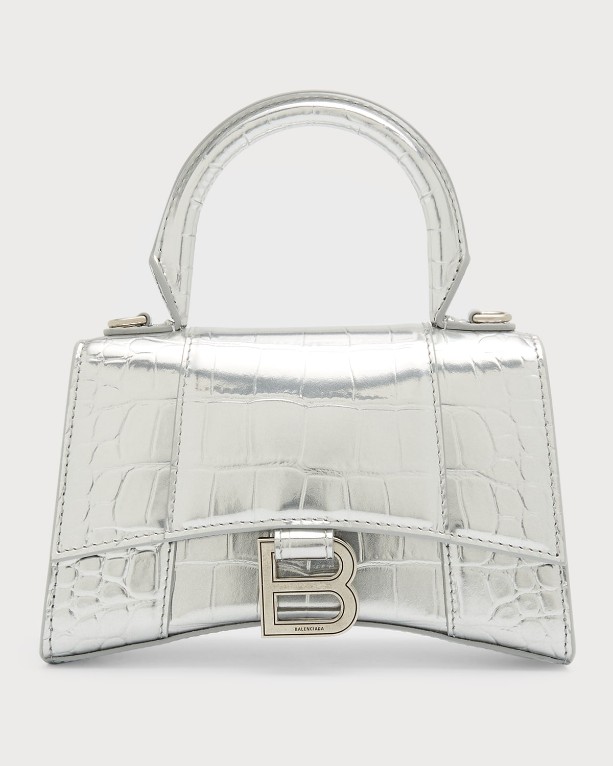 Balenciaga Hourglass XS Metallic Croc-Embossed Top-Handle Bag | Neiman ...