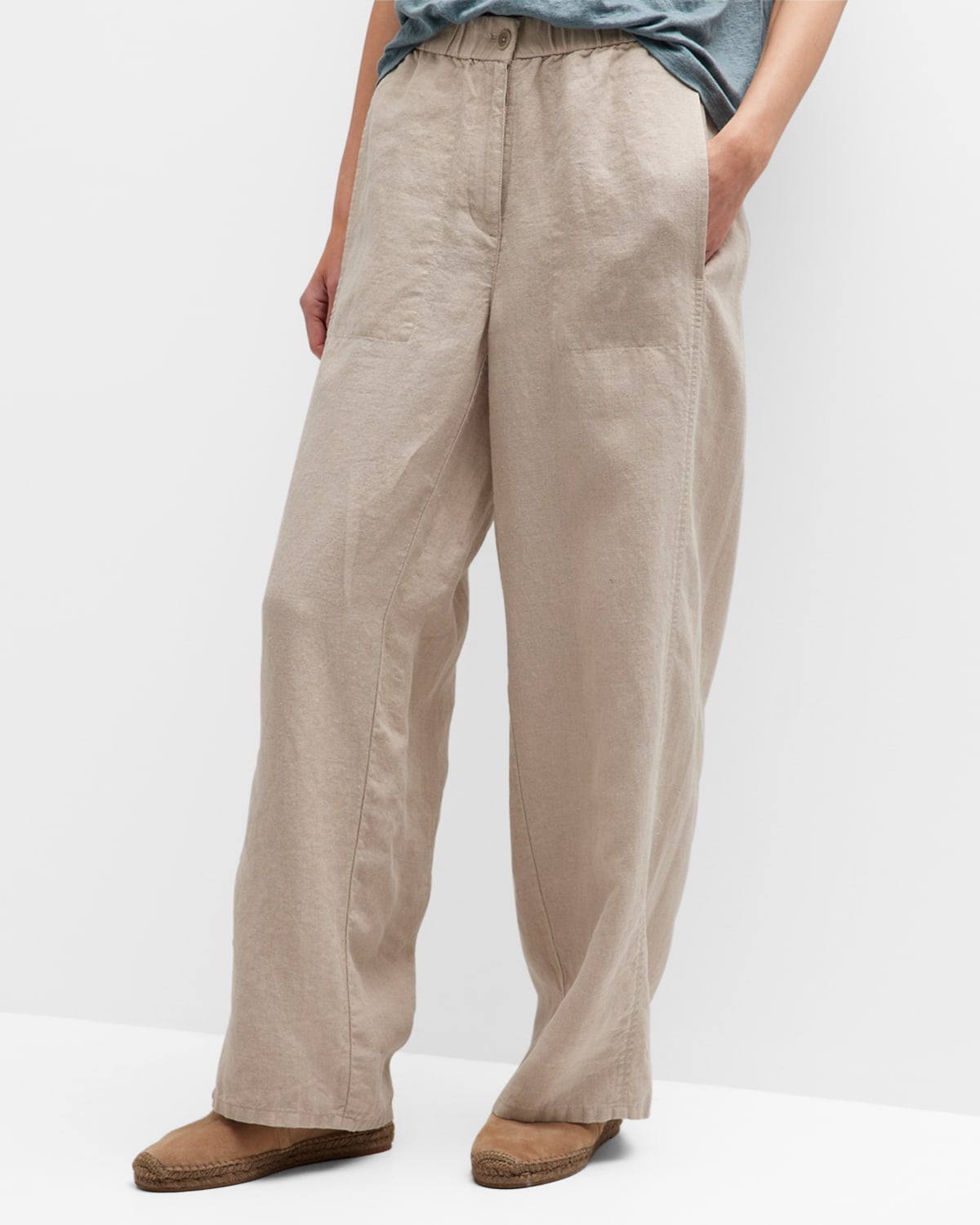Eileen Fisher Petite Crinkled Wide-Leg Organic Cotton Pants | Neiman Marcus