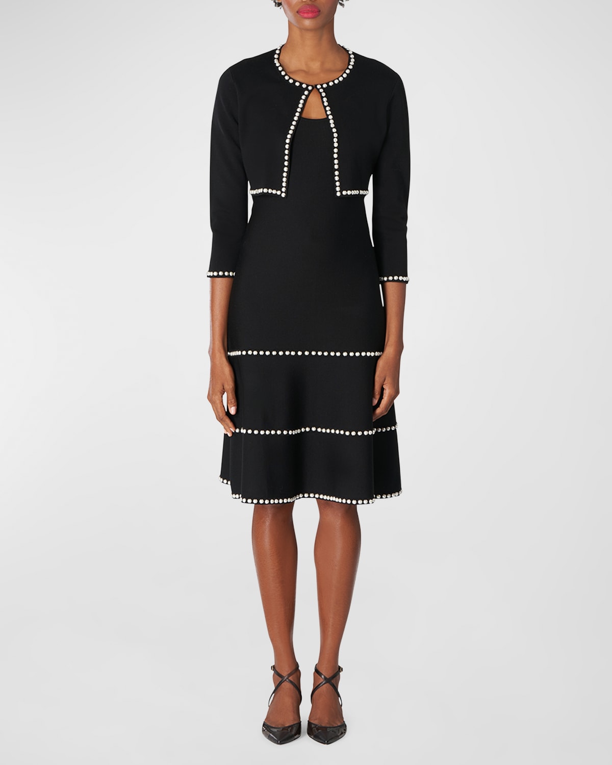 Carolina Herrera Trumpet Midi Dress with Intarsia Knit Floral Detail ...